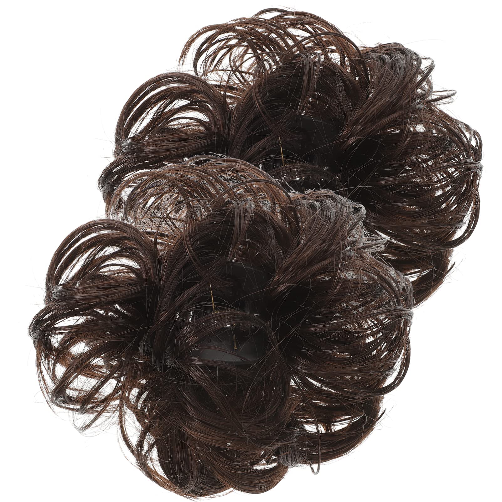 Lurrose 2Pcs Women's Hair Barrettes - Short Human Hair Extension Bun with Elastic Rubber Bands, Fake Buns & Fiber Bread for Natural Look | Perfect for Updos, Ponytails, and Miss Curls Hairstyles