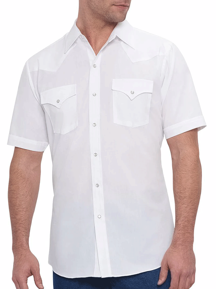 Ely Cattleman 15201605 01 Men's Western Shirt - Short Sleeve Solid White Cowboy Shirt for Rodeo, Country Music Festivals & Casual Wear