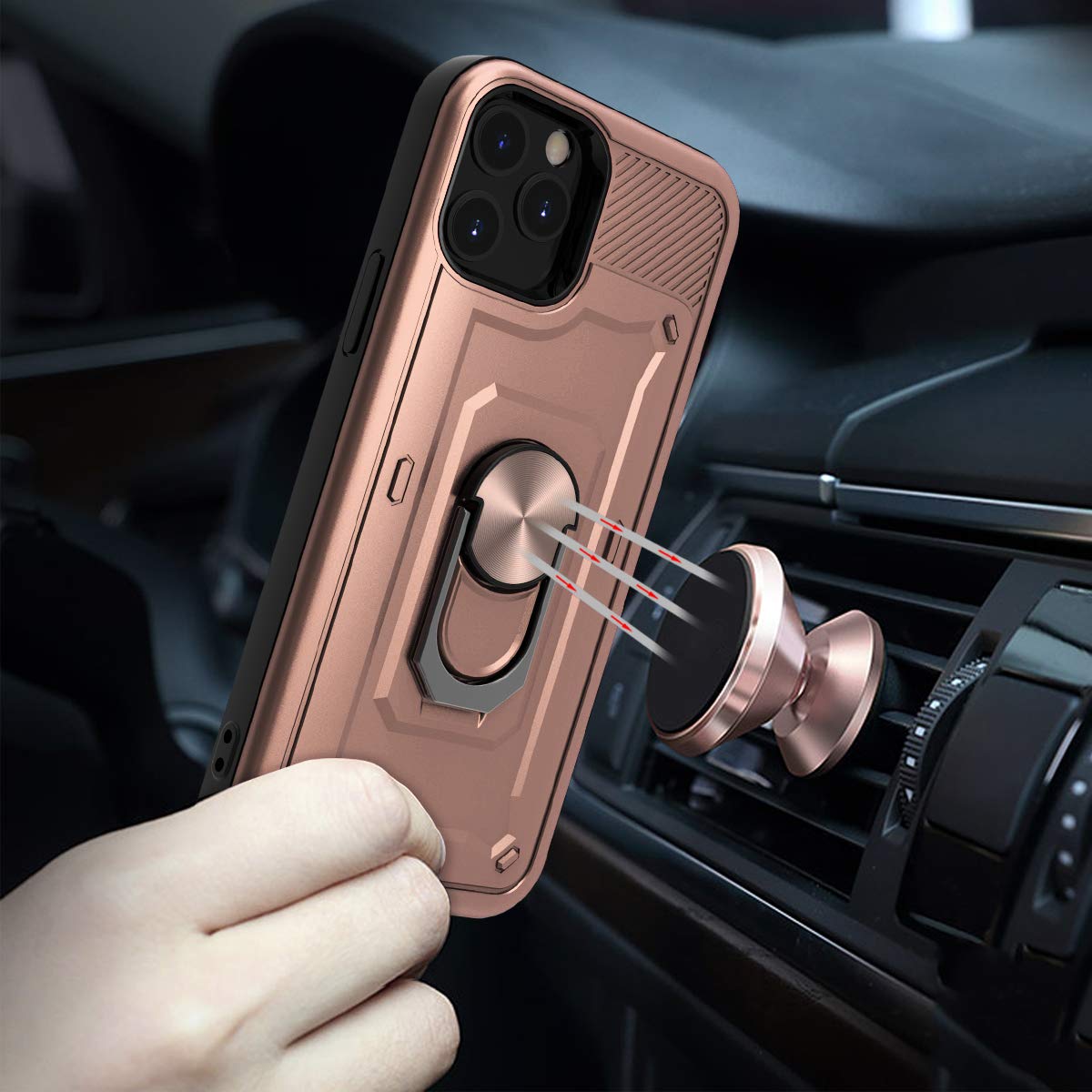 Premium Shockproof iPhone 12/12 Pro Case (2020 Model) with HD Screen Protector - 2-in-1 Armor Dual Layer Protection & 360° Rotating Metal Ring Stand - Perfect for Work, Travel, and Everyday Use
