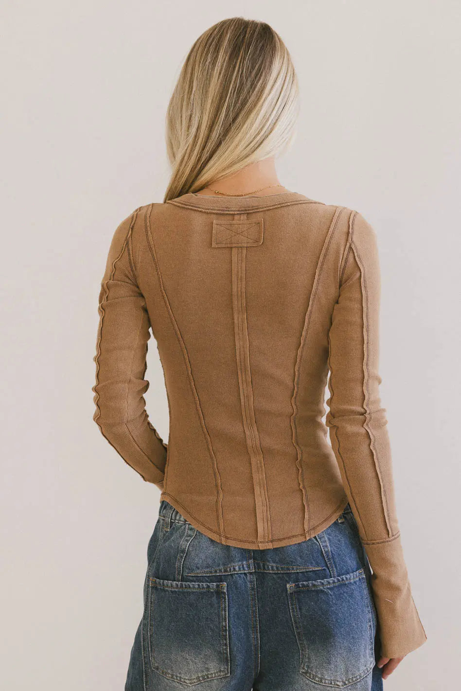 Astrid Ribbed Top for Women - Soft Stretchable Brown Knit Shirt, Casual & Layering Essential for Fall & Winter Outfits