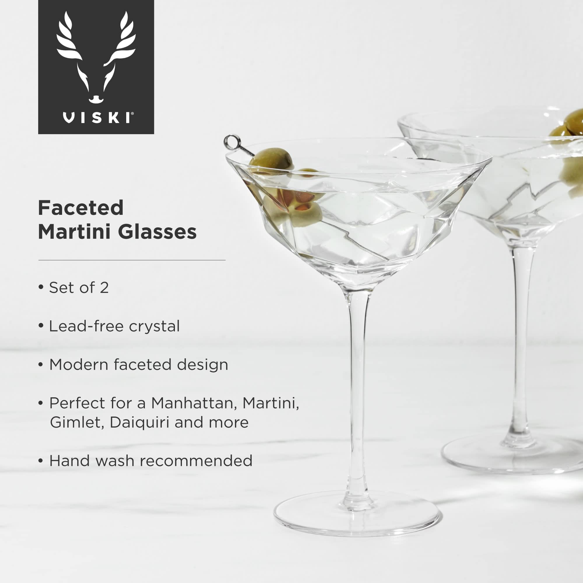 Premium Faceted Martini Glasses Set of 2 - 10oz Crystal Cocktail Coupe Glasses for Home & Bar - Elegant Stemmed Drinkware for Martinis, Cosmopolitans & Champagne - Perfect Gift for Wedding, Anniversary & Housewarming Parties