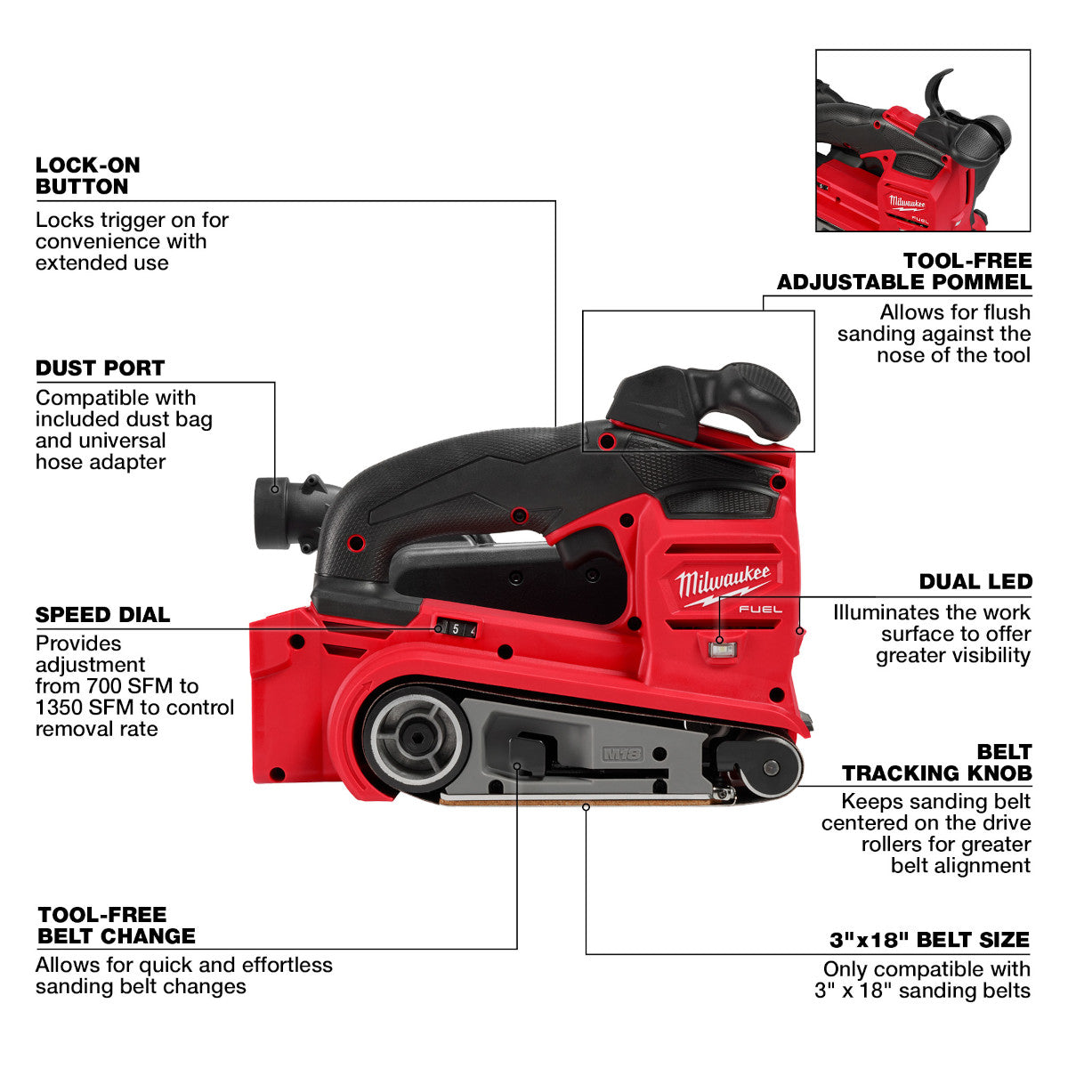 Milwaukee 2832-20 M18 FUEL 3x18 Belt Sander - Cordless Power Tool for Woodworking, Metal Sanding & DIY Projects | Perfect for Professional Contractors & Home Renovations