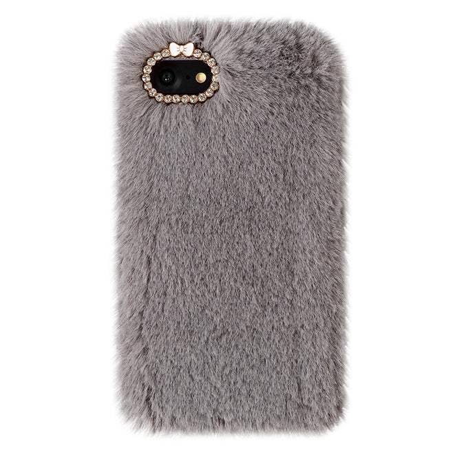 Soft Gray Faux Fur iPhone Case - Luxury Protective Cover for iPhone 13/14/15 Pro Max - Perfect for Winter Fashion, Gift Giving & Everyday Use