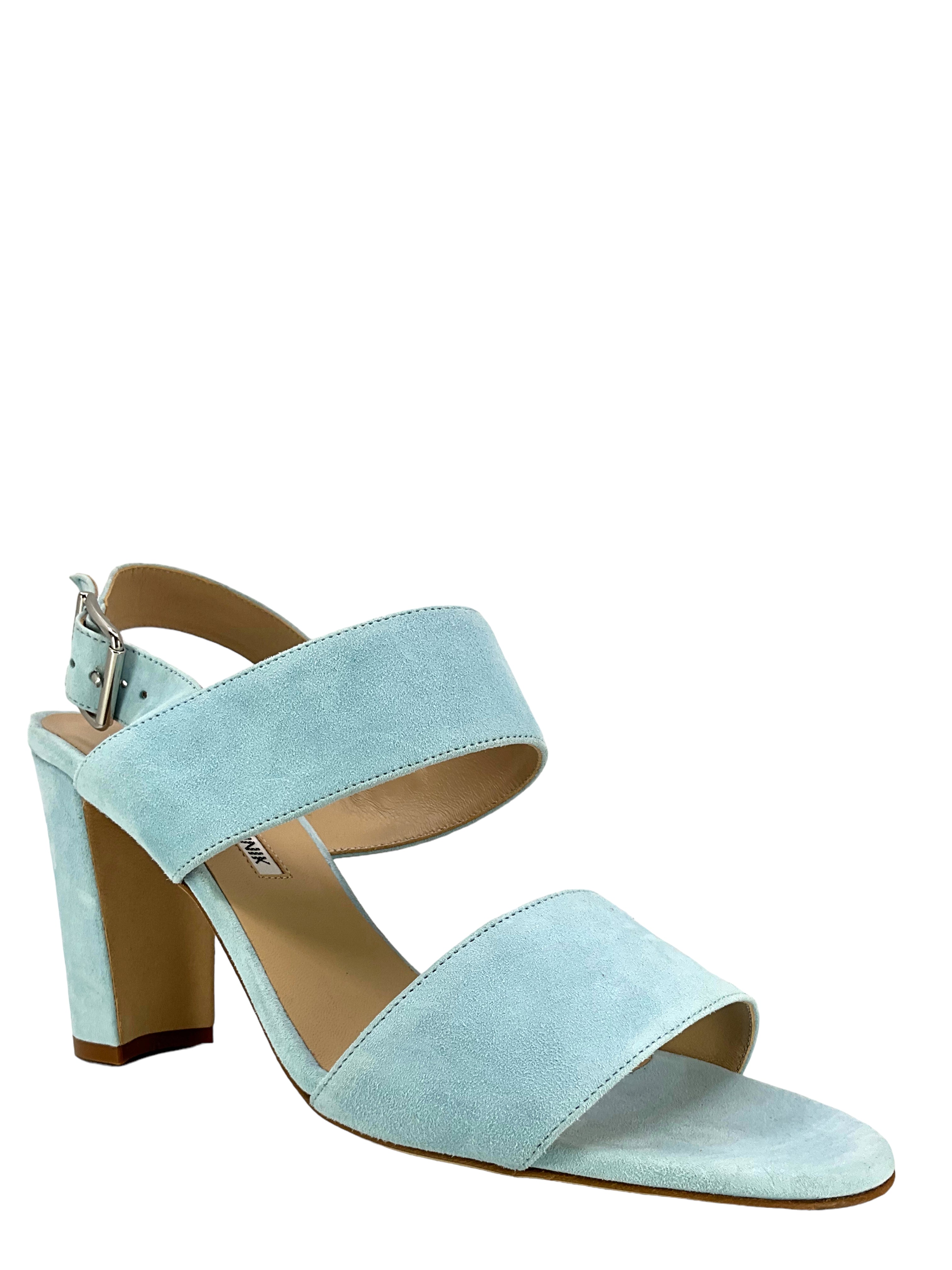Manolo Blahnik Suede Ankle Strap Heels - Women's Size 38 Luxury Dress Sandals for Weddings & Evening Events