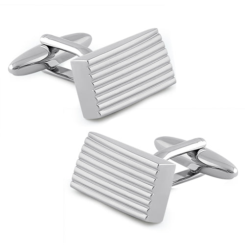 Premium Stainless Steel Slanted Rectangular Lined Cufflinks for Men - Elegant Dress Accessories for Weddings, Business Meetings & Formal Events