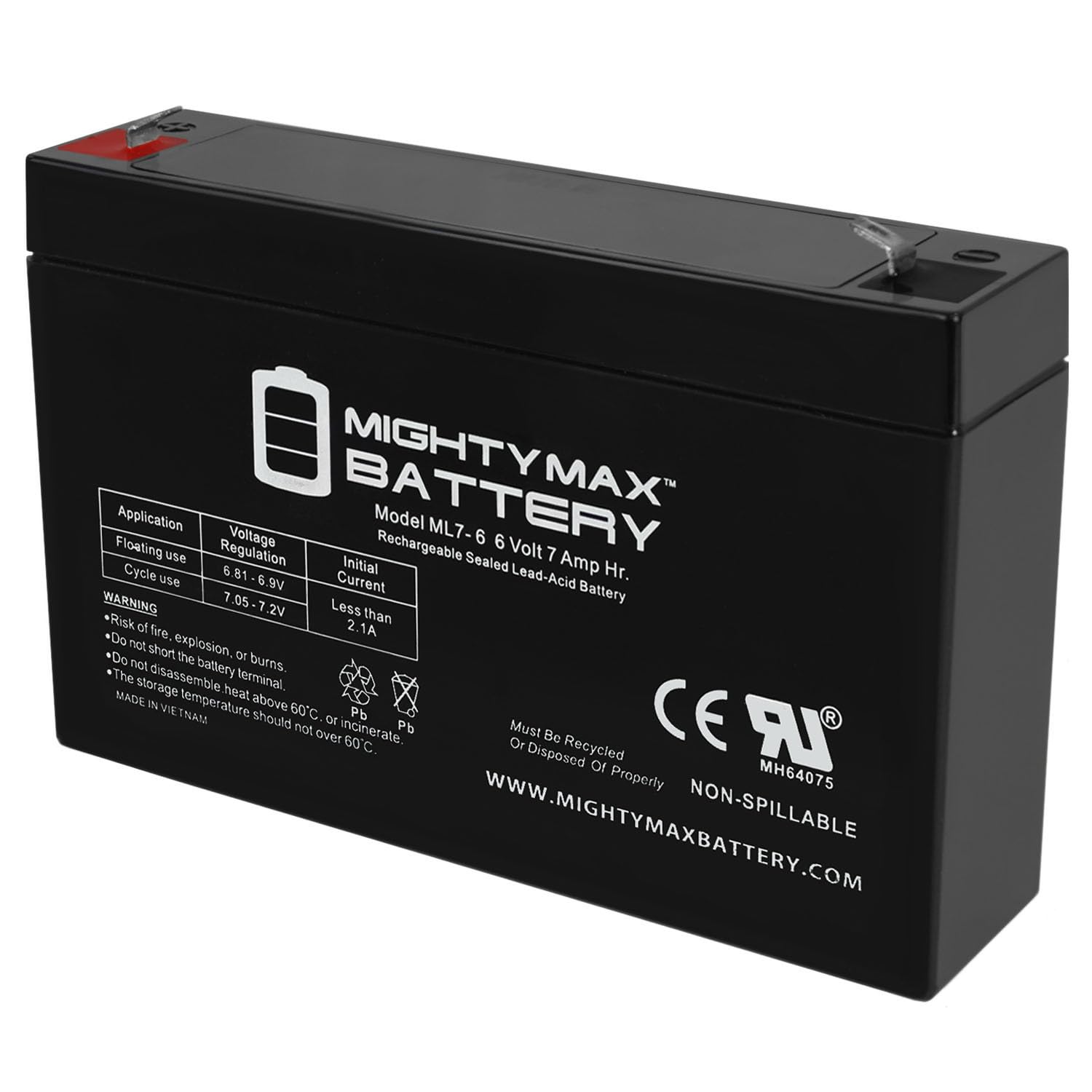 Mighty Max 6V 7AH Rechargeable SLA Battery - Replacement for Jolt Batteries SA672 - Perfect for Alarm Systems, Emergency Lighting & Power Wheels Toys
