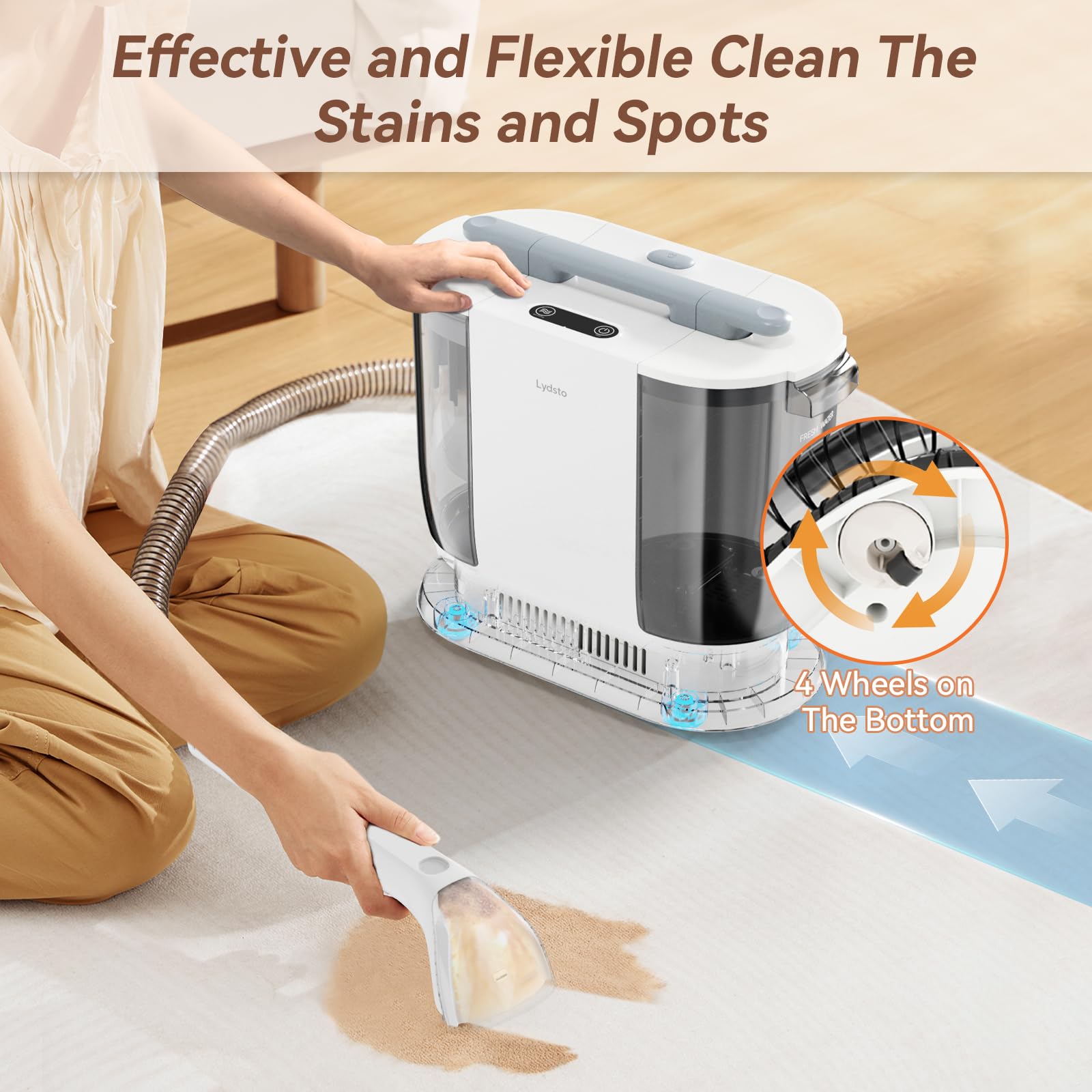Lydsto Portable Carpet & Upholstery Cleaner - 12Kpa Powerful Suction Deep Cleaning Machine with 67.6oz Large Water Tank | Handheld Stain Remover for Pet Hair, Stairs, Car Seats & Couches | Perfect for Home, Office & Auto Interior Cleaning