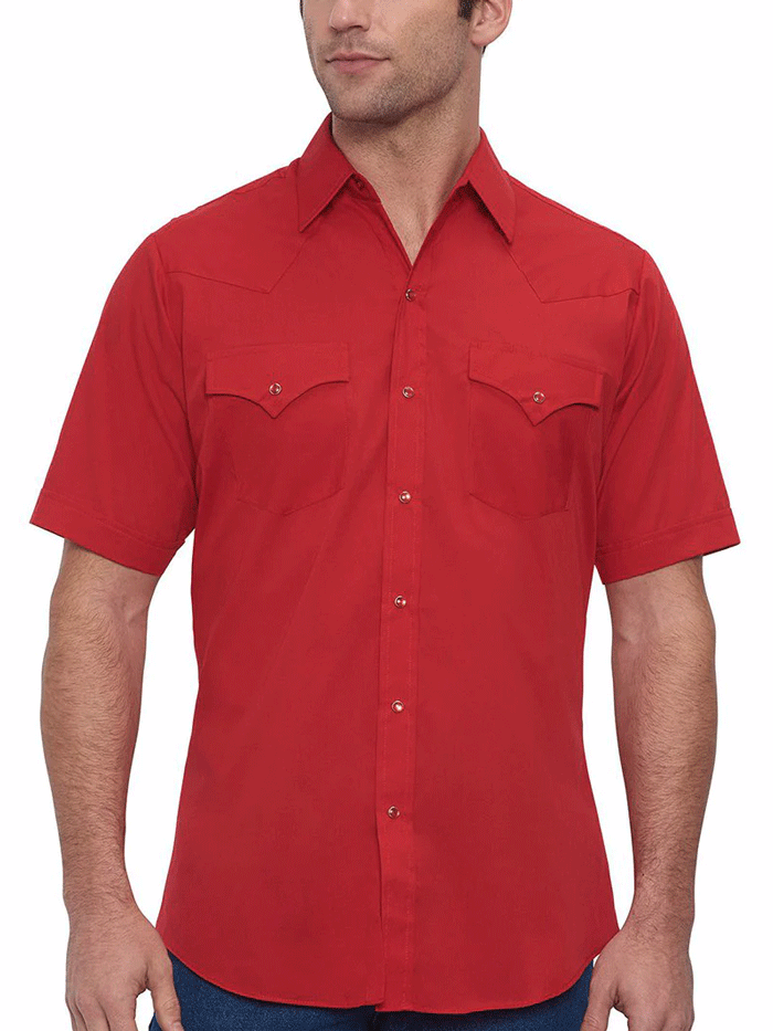 Ely Cattleman 15201605 70 Men's Short Sleeve Western Shirt - Solid Red Plaid Shirt for Cowboy, Rodeo & Country Style Outfits