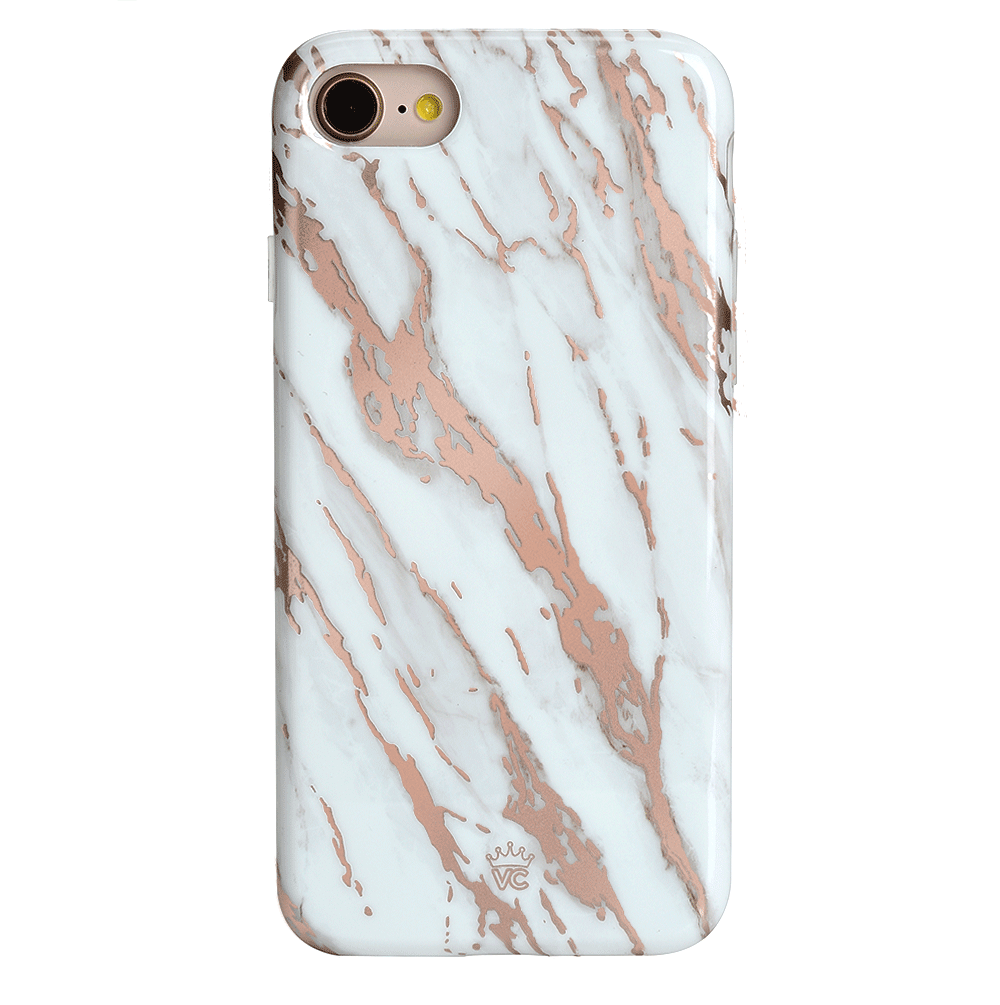 Elegant White Marble with Rose Gold Chrome iPhone Case - Slim Protective Cover for iPhone 13/14/15 Pro Max | Perfect for Everyday Use, Office & Travel