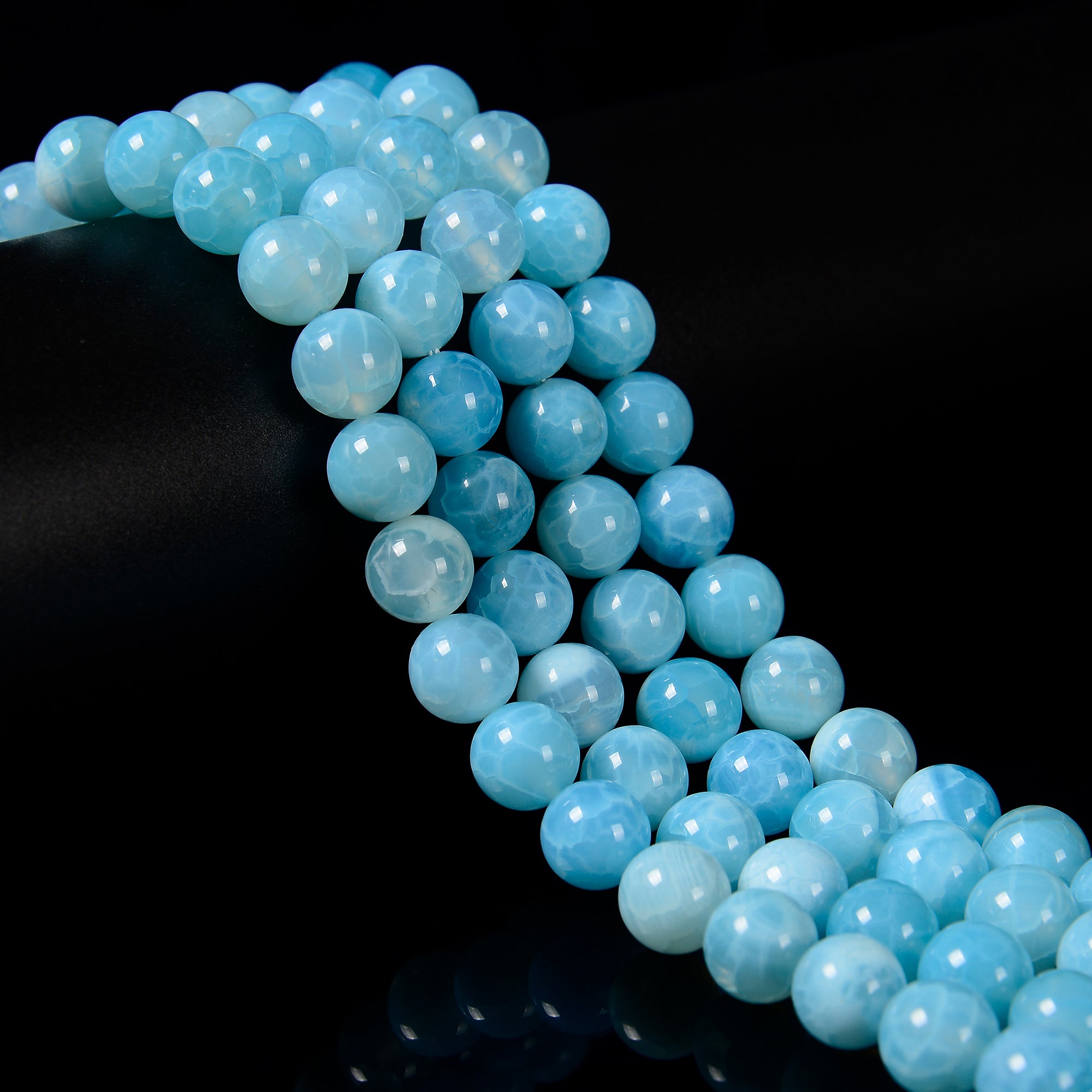 Blue Crackled Chalcedony Smooth Round Beads - 6mm, 8mm, 10mm, 12mm, 15.5 Strand - Natural Stone Beads for Jewelry Making, DIY Bracelets & Necklaces - Perfect for Crafting, Gifts & Spiritual Healing