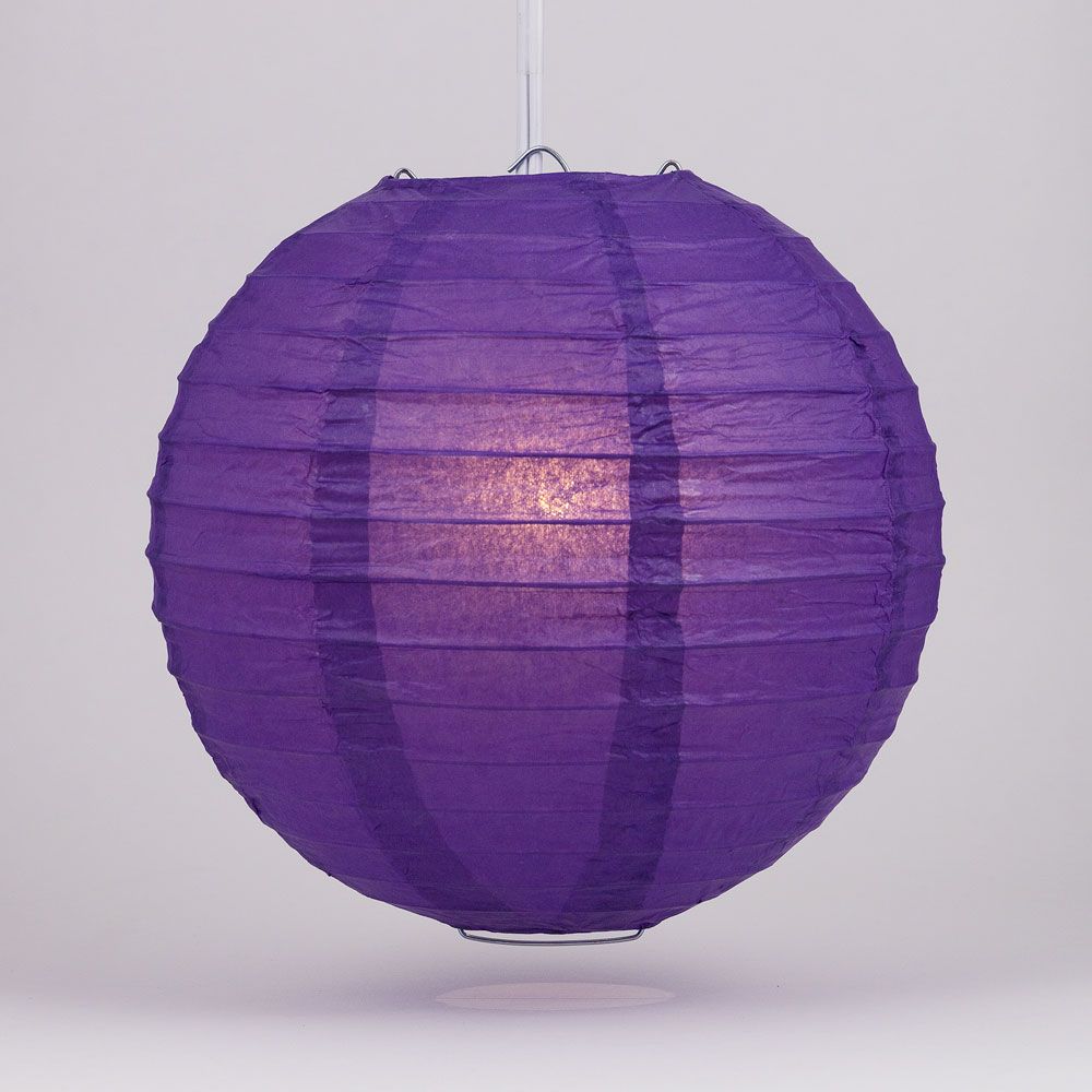 10 Pack Royal Purple Round Paper Lanterns with Even Ribbing - Hanging Party Decorations for Weddings, Birthdays & Home Decor (String Lights Sold Separately)