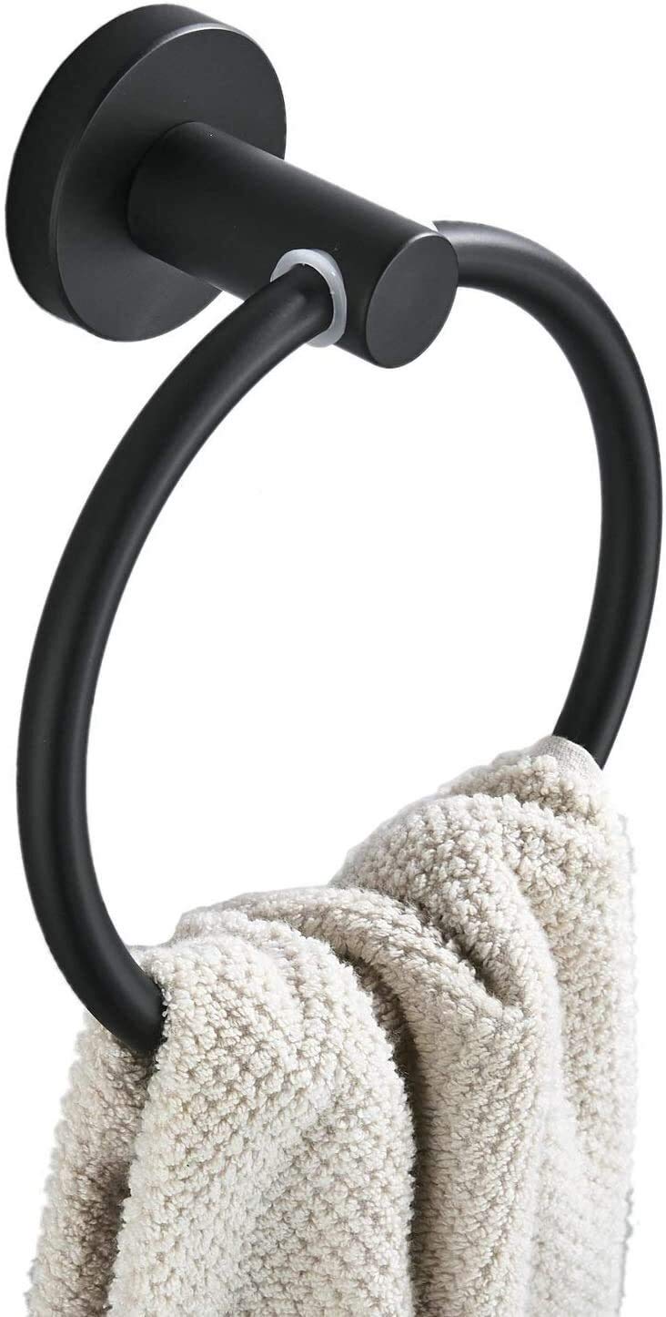 Stainless Steel Black Towel Ring - Polished Bathroom Towel Holder with Free Perforation - Wall Mounted Hanging Ring for Kitchen & Bathroom Decor