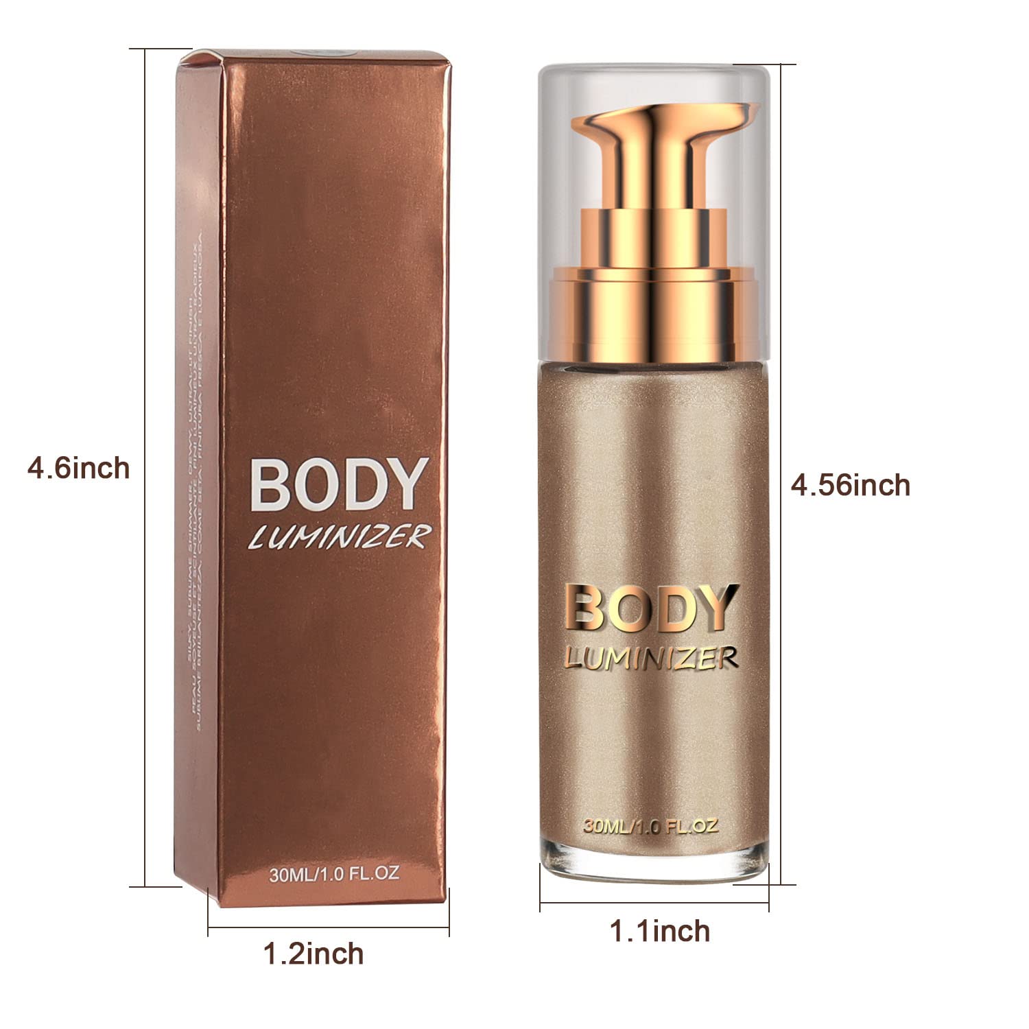 Waterproof Body Luminizer & Highlighter Makeup - Moisturizing Glow Illuminator Liquid Foundation for Face & Body - Smooth Shimmer Lotion (#05 Champagne Gold) - Perfect for Parties, Weddings & Night Out Glam