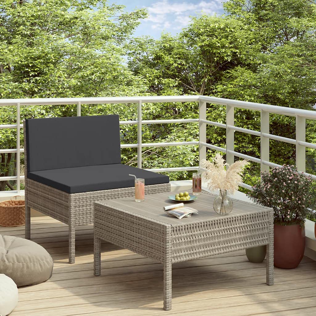 2-Piece Gray Poly Rattan Garden Lounge Set with Cushions & Coffee Table - Outdoor Patio Furniture, Sectional Sofa & Wicker Conversation Set for Backyard, Poolside or Terrace Relaxation