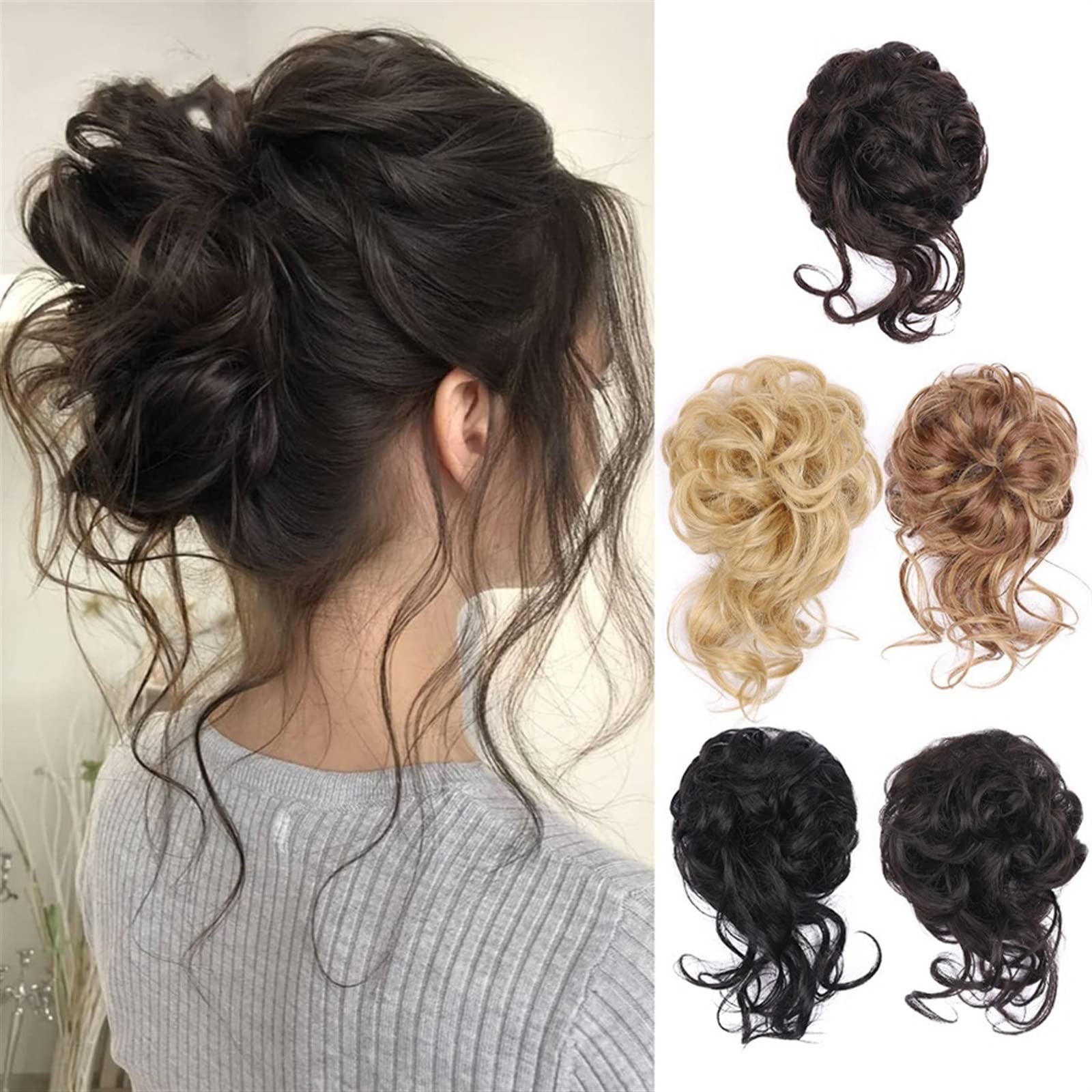 Clip in Claw Chignon Hair Piece - Long Wavy Tousled Updo Ponytail Extension with Elastic Bands - Messy Bun Scrunchle for Women - Perfect for Parties, Weddings & Everyday Styling (Choose Your Color)