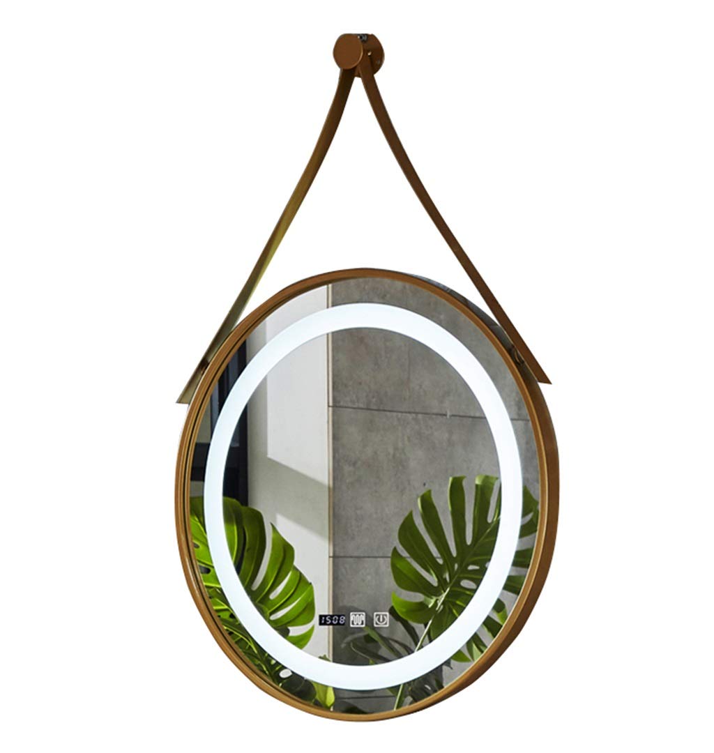 Round LED Lighted Bathroom Mirror with Touch Button - 50x60x70cm Illuminated Vanity Mirror for Makeup & Shaving - Waterproof LED Wall Mirror with Hanging Strap - Perfect for Bathroom, Bedroom, Dressing Room & Salon