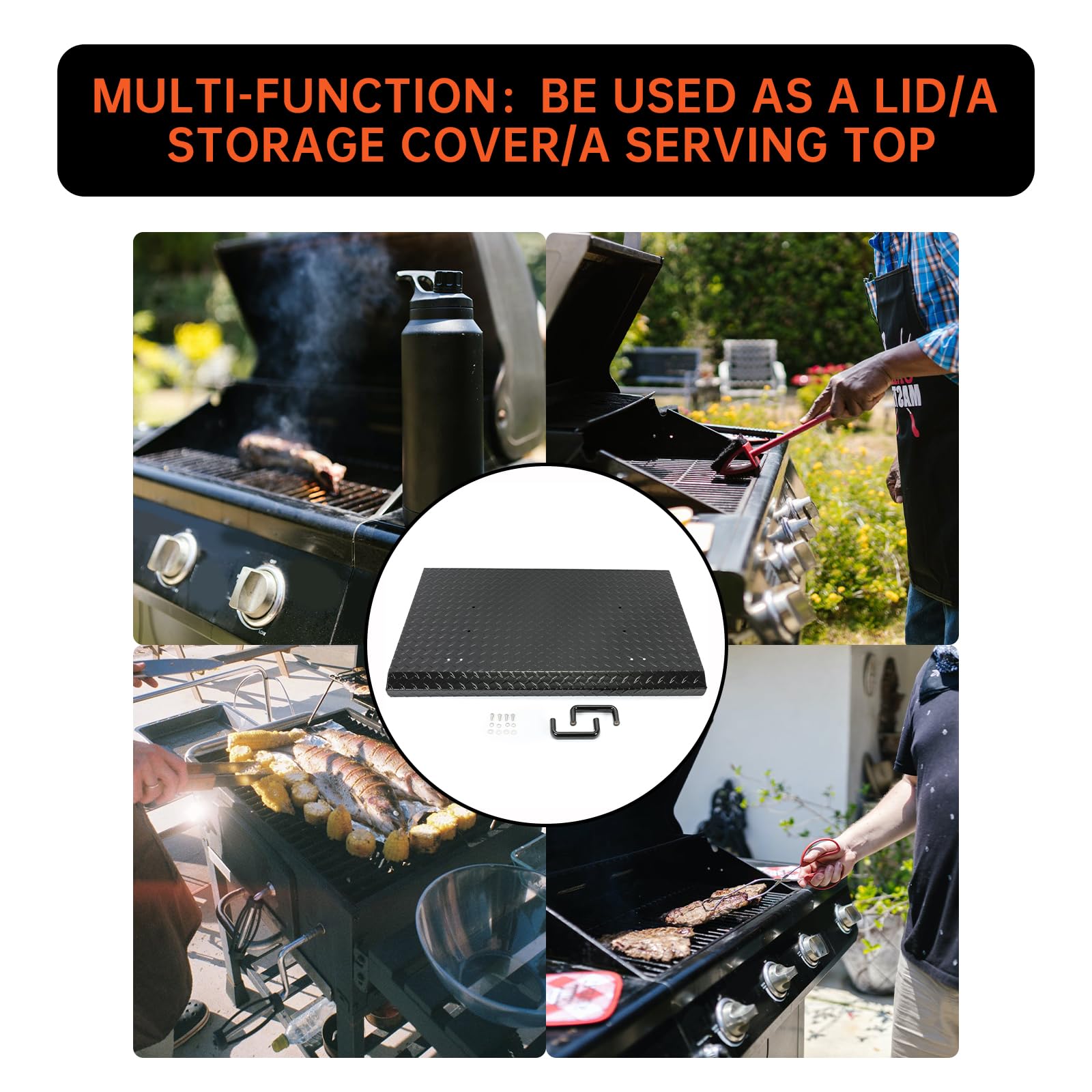 ECOTRIC 36 Inch Hard Top Griddle Grill Cover - Powder Coated Durable Lightweight Aluminum Lid with Handle for Outdoor Cooking - Compatible with 36” Front or Rear Grease Griddles - Perfect for BBQ, Camping & Backyard Grilling
