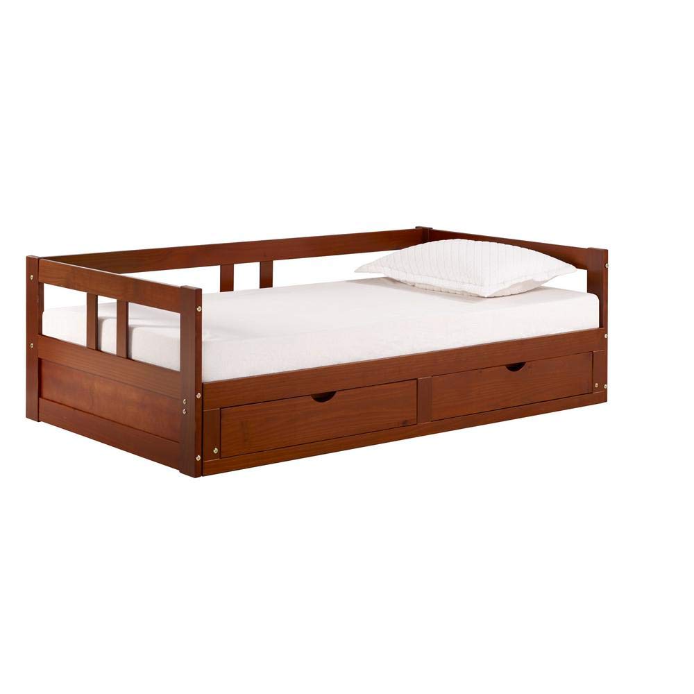 Alaterre Furniture Melody Extendable Daybed Frame with Trundle & Storage Drawers - King Size Brazilian Pine Wood Bed for Kids Bedroom, 200 lb Weight Capacity, Multiple Finish Options - Perfect for Guest Rooms, Dormitories & Small Space Living