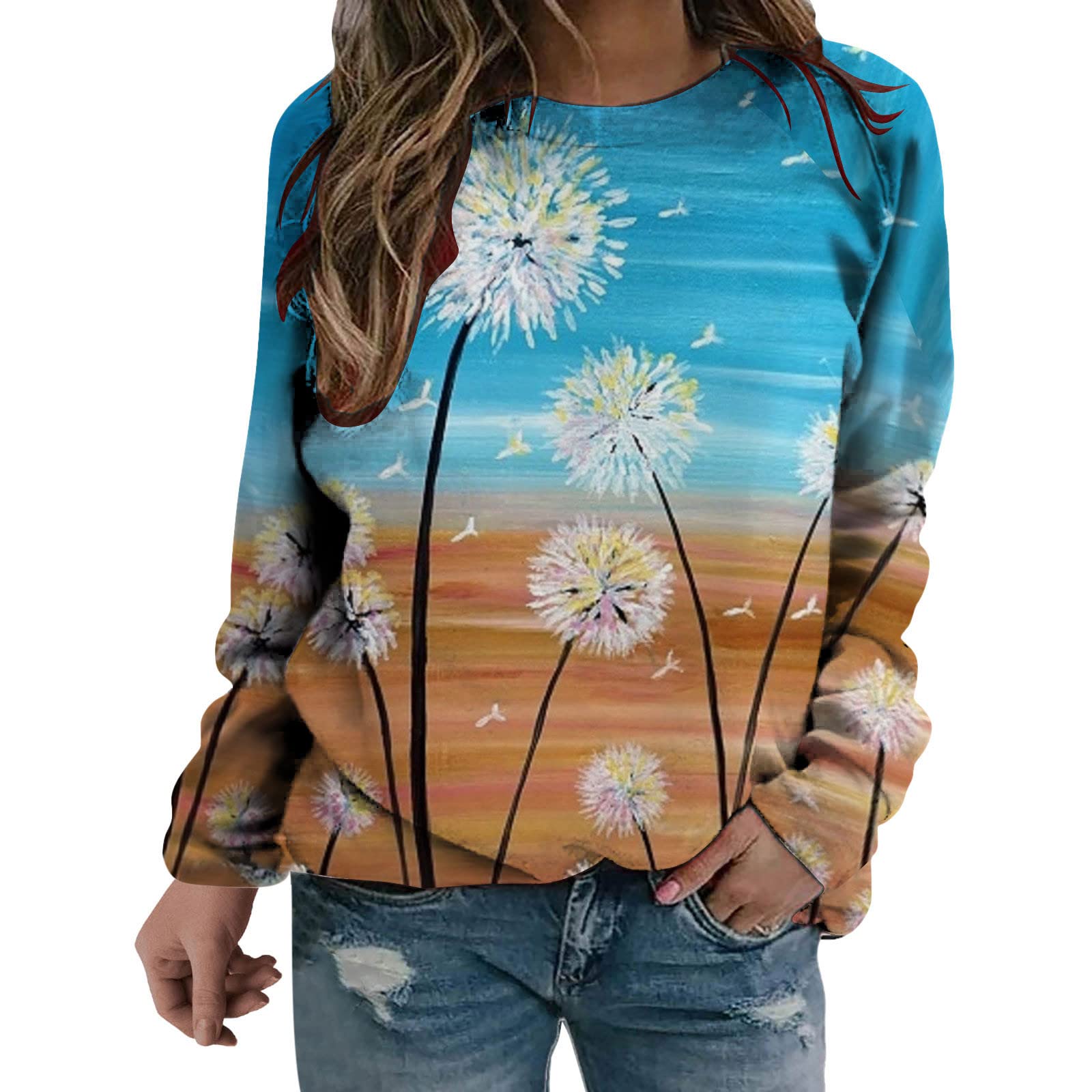 Women's Floral Graphic Crewneck Sweatshirt - Slim Fit Long Sleeve Athletic Top for Fall Winter 2022 | Casual Wear, Gym, Running & Outdoor Activities