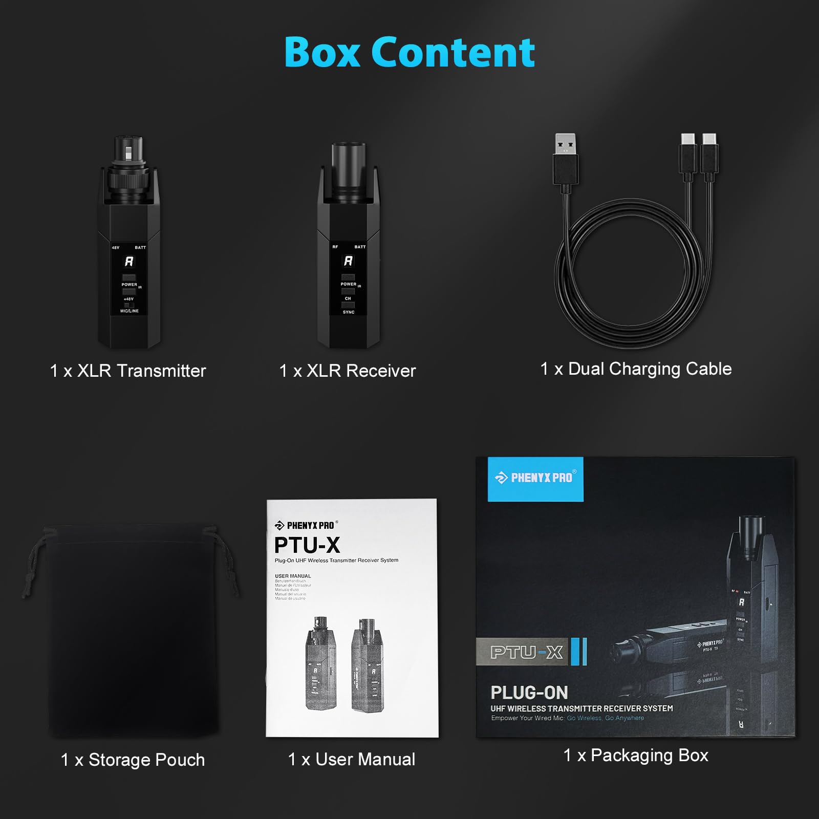 Phenyx Pro PTU-X Plug-on XLR Wireless Transmitter Receiver System - 16 UHF Channel Wired-to-Wireless Mic System with XLR Adapter for Dynamic & Condenser Mics | Ideal for Live Performances, Church Services & Studio Recording