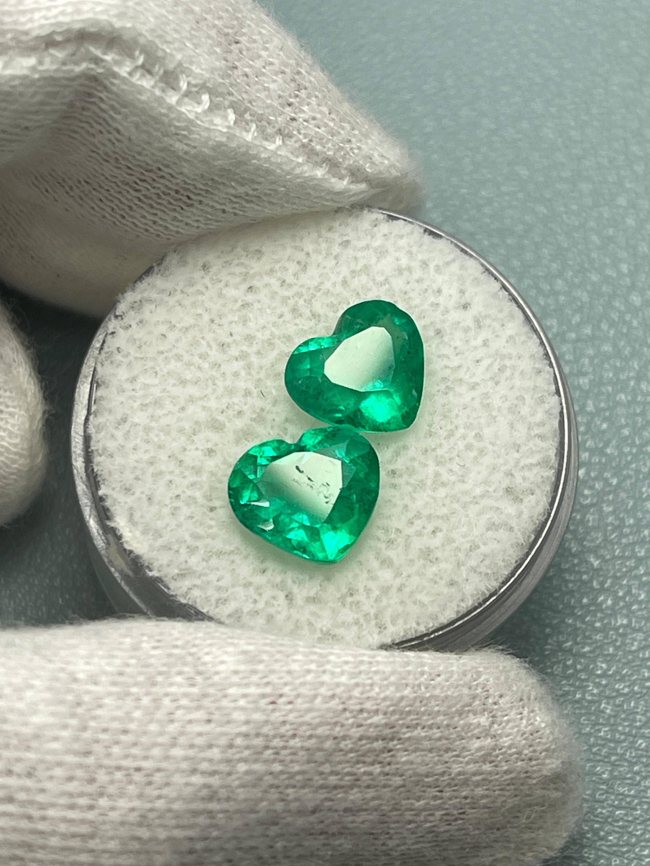 3.48tcw 8x9 Matching Emerald Hearts - Vivid Muzo Green Natural Colombian Emeralds for Engagement Rings & Anniversary Gifts