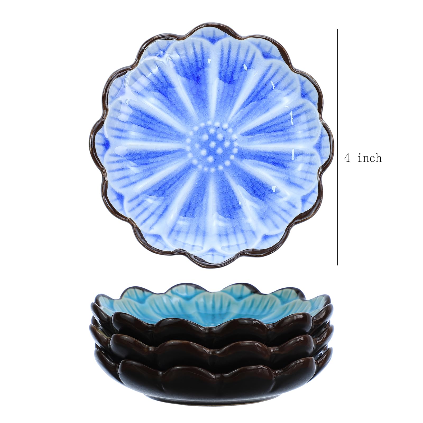 Gaolinci 4-Inch Lotus-Shaped Ceramic Condiment Dishes - Perfect for Tea Bags, Ketchup, Appetizers, Vinegar, Spices, Salad, Sushi & Wasabi (Set of 4) - Ideal for Restaurants, Tea Parties & Asian Cuisine