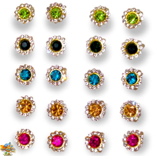 **12 Pairs Multicolor Rhinestone Bindi Set with Free Wax Glue – Stickers for Tops, Toe Rings, Chin & Jewelry for Radha Krishna, Laddu Gopal & Devi Idols | Perfect for Festivals, Weddings & Indian Traditional Decor (Small Size)**