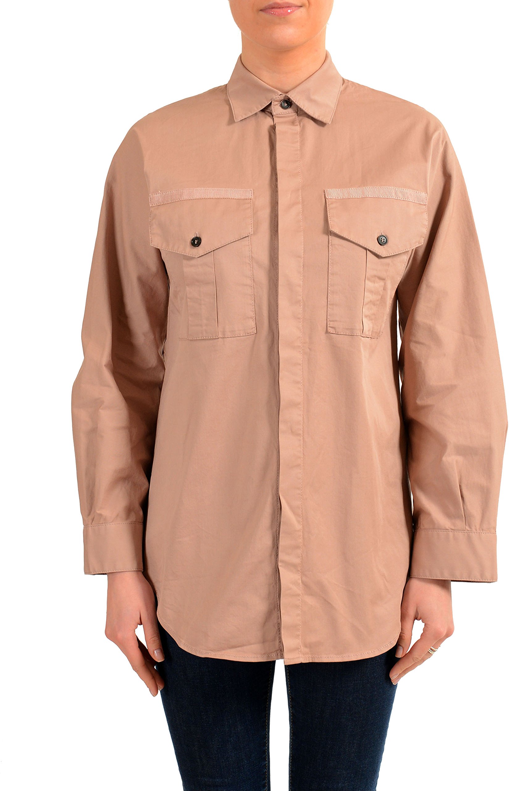DSQUARED2 Women's Beige Long Sleeve Button Down Shirt | US XS IT 38 | Casual Office Wear & Spring Layering Staple