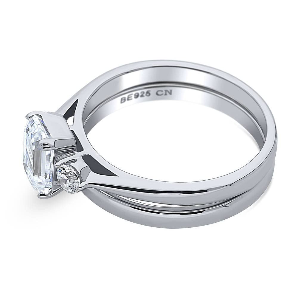 BERRICLE Sterling Silver 3-Stone Wedding & Engagement Ring Set - 1 Carat Emerald Cut Cubic Zirconia CZ for Women, Rhodium Plated Sizes 4-10 - Perfect for Proposals, Anniversaries & Special Occasions