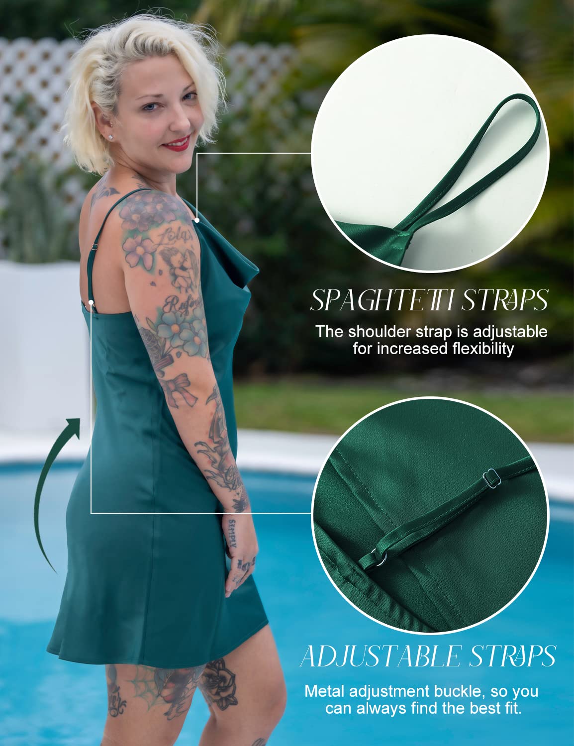 Elegant Women's Satin Slip Dress with Cowl Neck & Spaghetti Straps - Perfect for Cocktail Parties, Beach Vacations & Evening Events