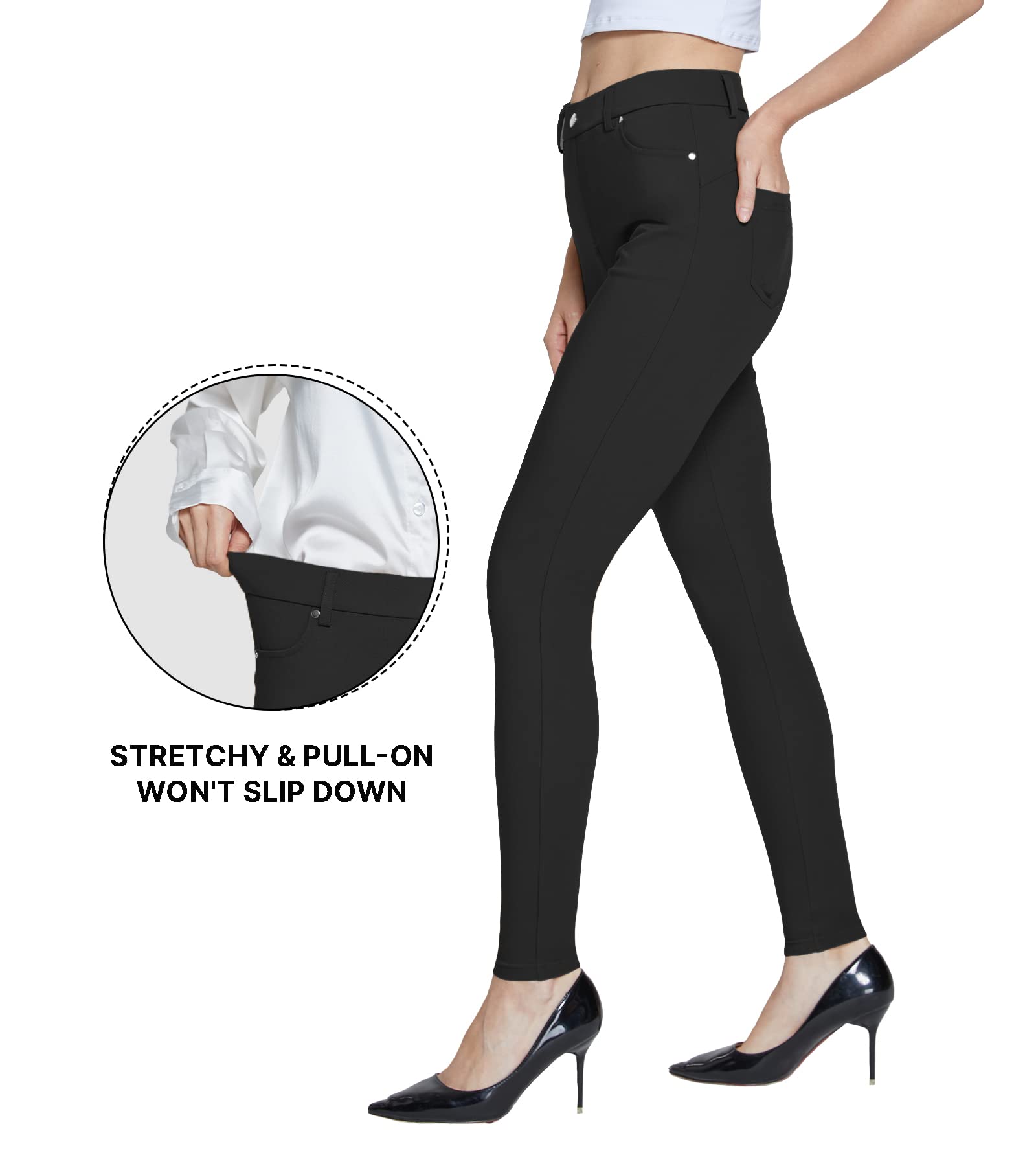ChinFun Women's Stretchy Pull-On Jeggings - Skinny Work Pants for Business Casual & Office Wear - Comfortable Stretch Dress Pants for Women - Perfect for Work, Meetings & Professional Occasions