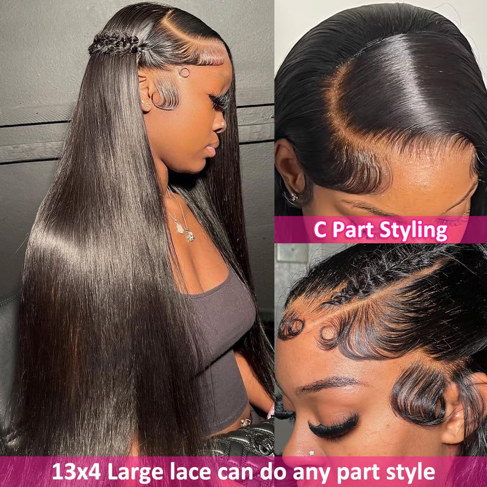 13x4 HD Transparent Lace Front Wigs Human Hair - Pre Plucked with Baby Hair 220% Density Straight Lace Wig for Black Women | Natural Hairline 24 Inch | Perfect for Daily Wear, Parties & Special Occasions