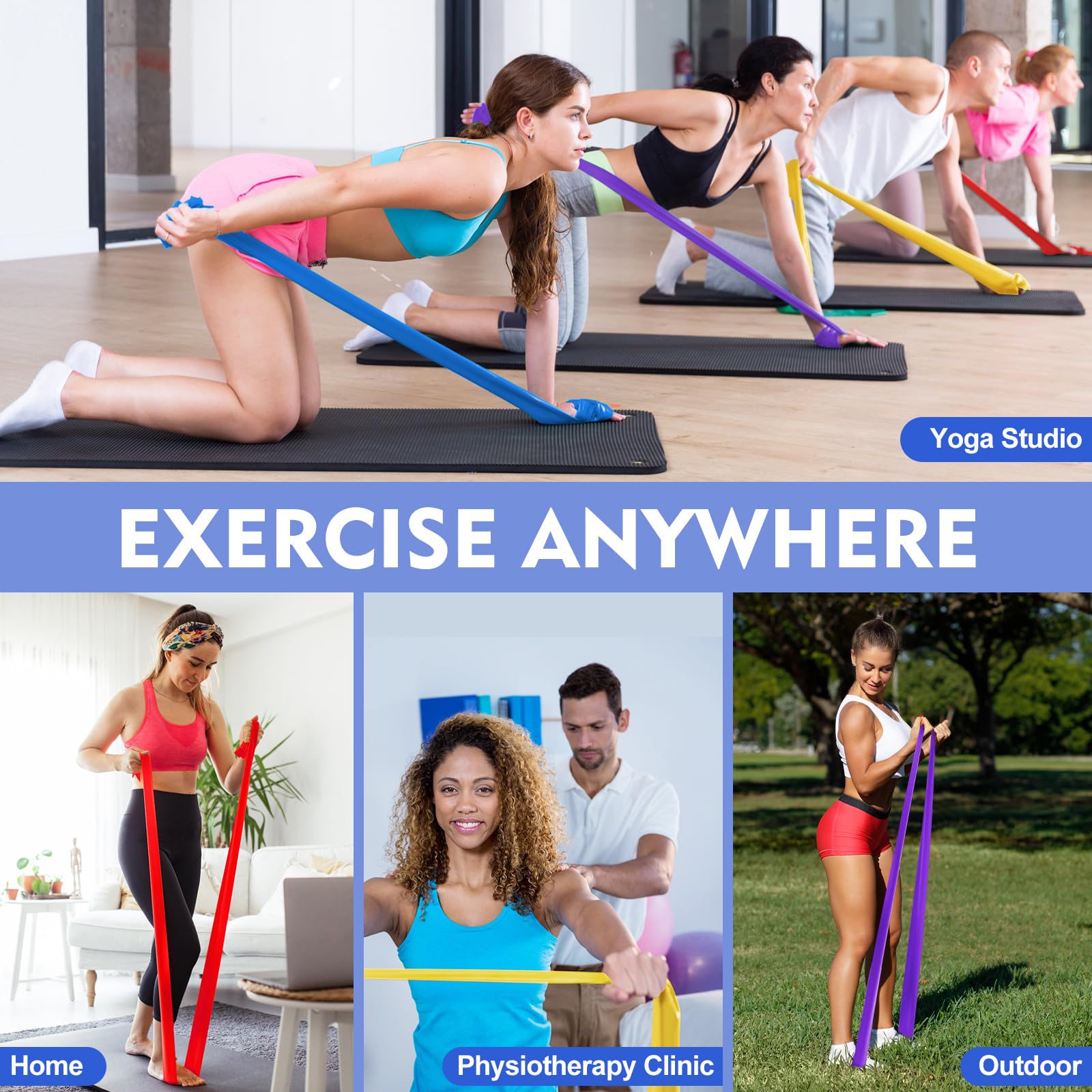 Fokky Resistance Bands Set of 4 - 1.5M/1.8M Exercise Bands with 4 Resistance Levels for Strength Training, Pilates, Yoga & Crossfit - Includes Carry Bag for Gym & Home Workouts
