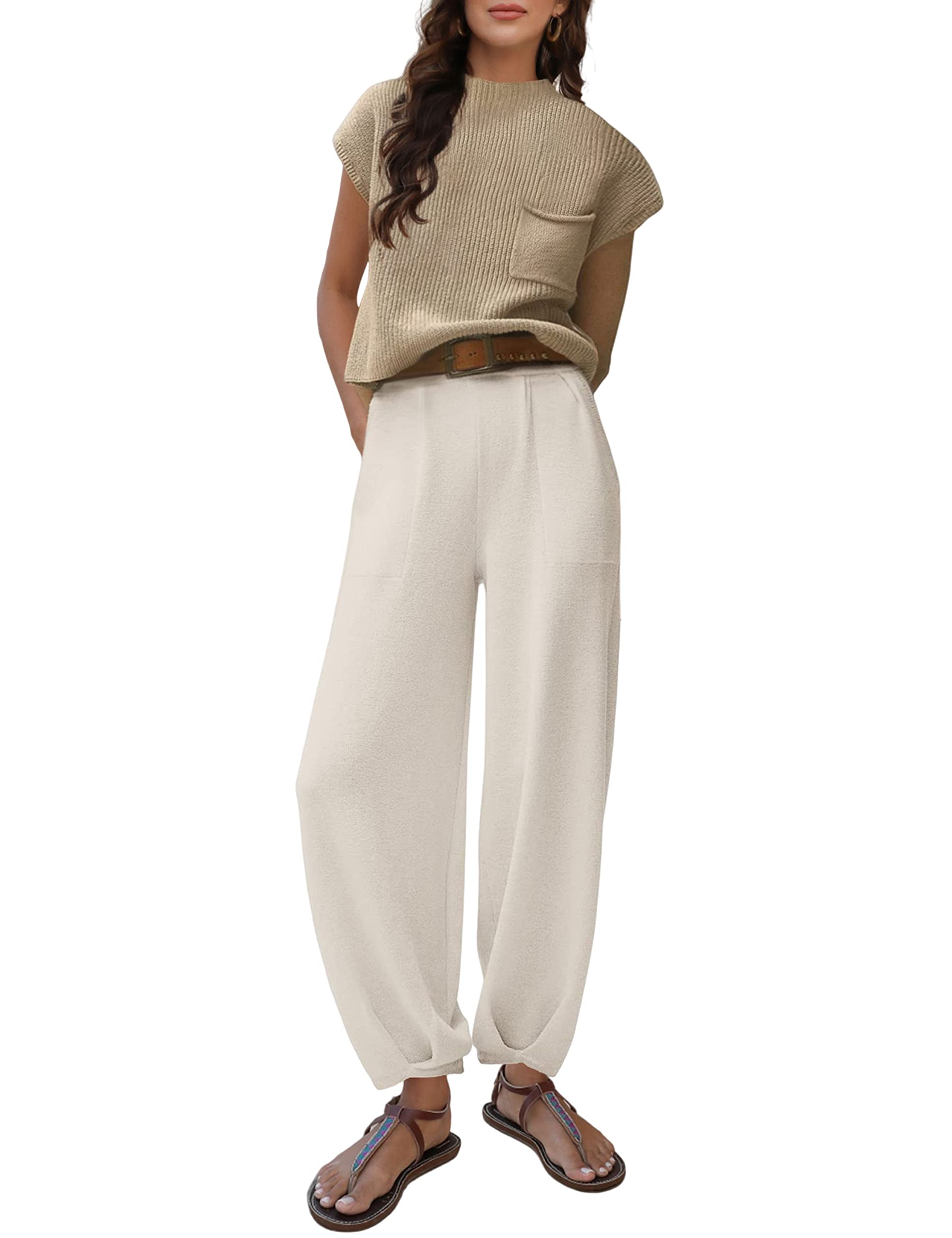 EsheSy Women's 2 Piece Outfits - Soft Knit Sweater & High Waisted Lounge Pants Set | Cozy Winter Pullover & Stretchy Joggers for Home, Office & Casual Outings