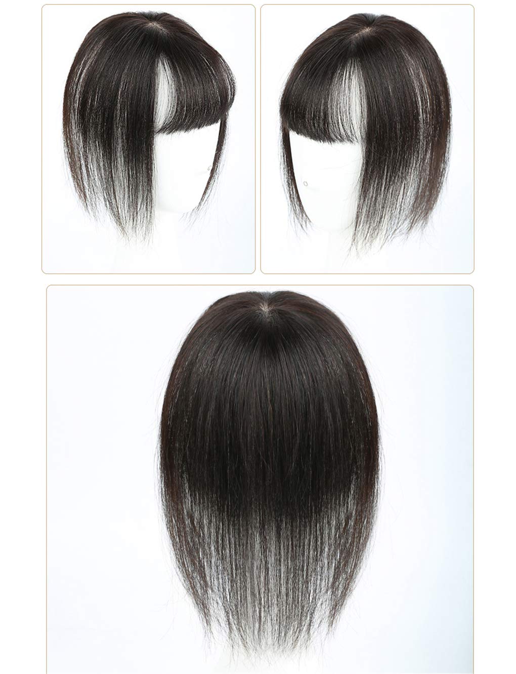 7x10cm Human Hair Toppers Clip in with Bangs - Mono Crown Topper Wiglet for Women, 14
