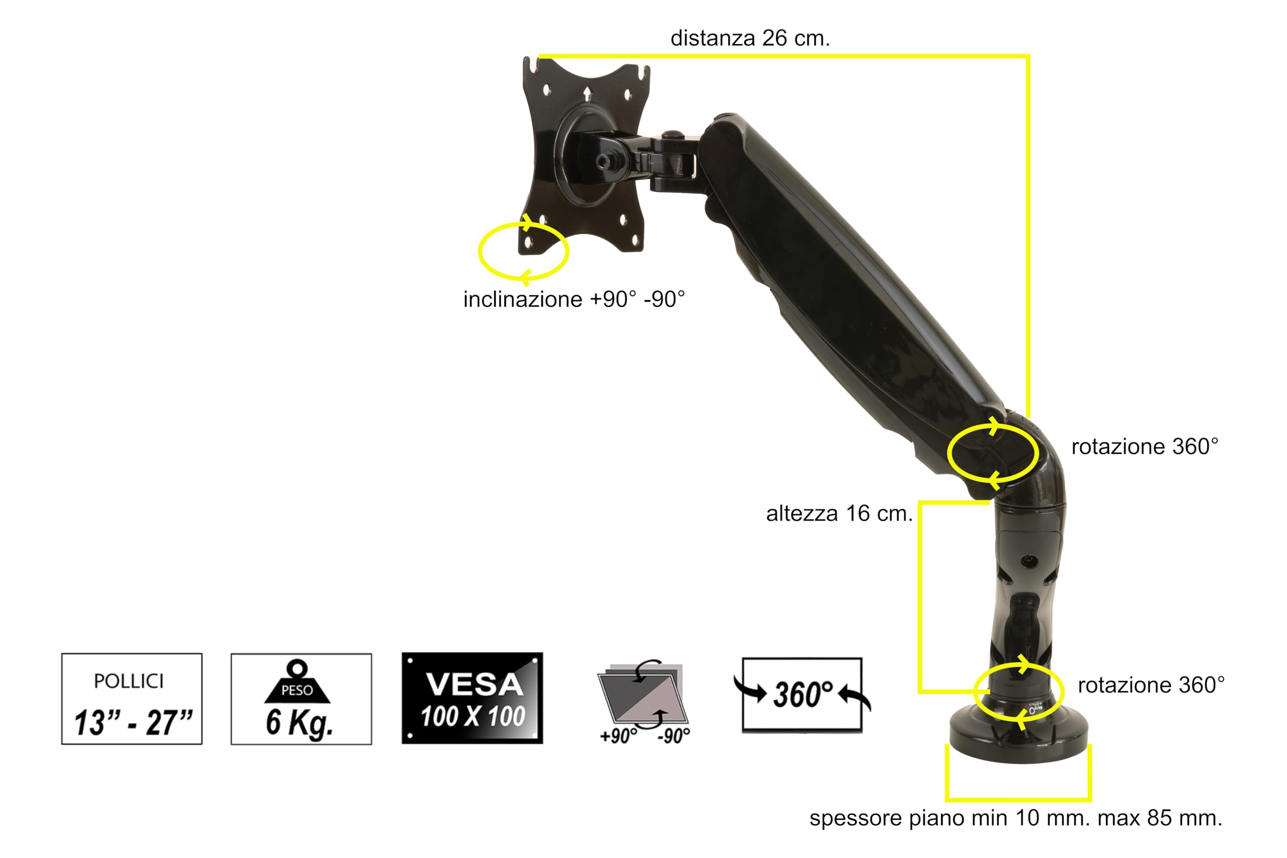Adjustable Gas Spring Monitor Arm Stand - Ergonomic Desk Mount for Computer Screens (Up to 32