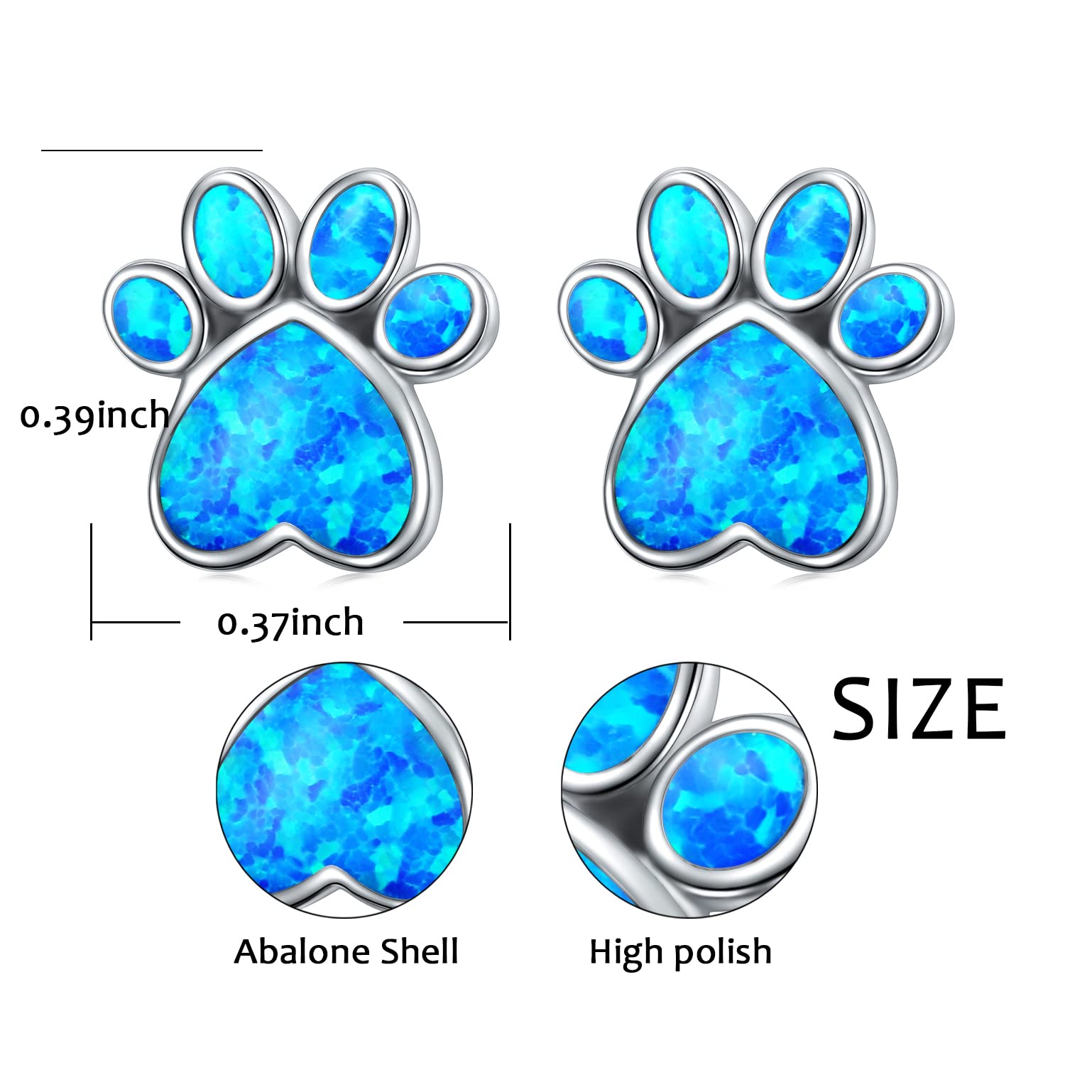 S925 Sterling Silver Pet Paw Print Stud Earrings - Blue Simulated Opal Jewelry for Women | Cute Dog Cat Lover Gift for Everyday Wear & Special Occasions