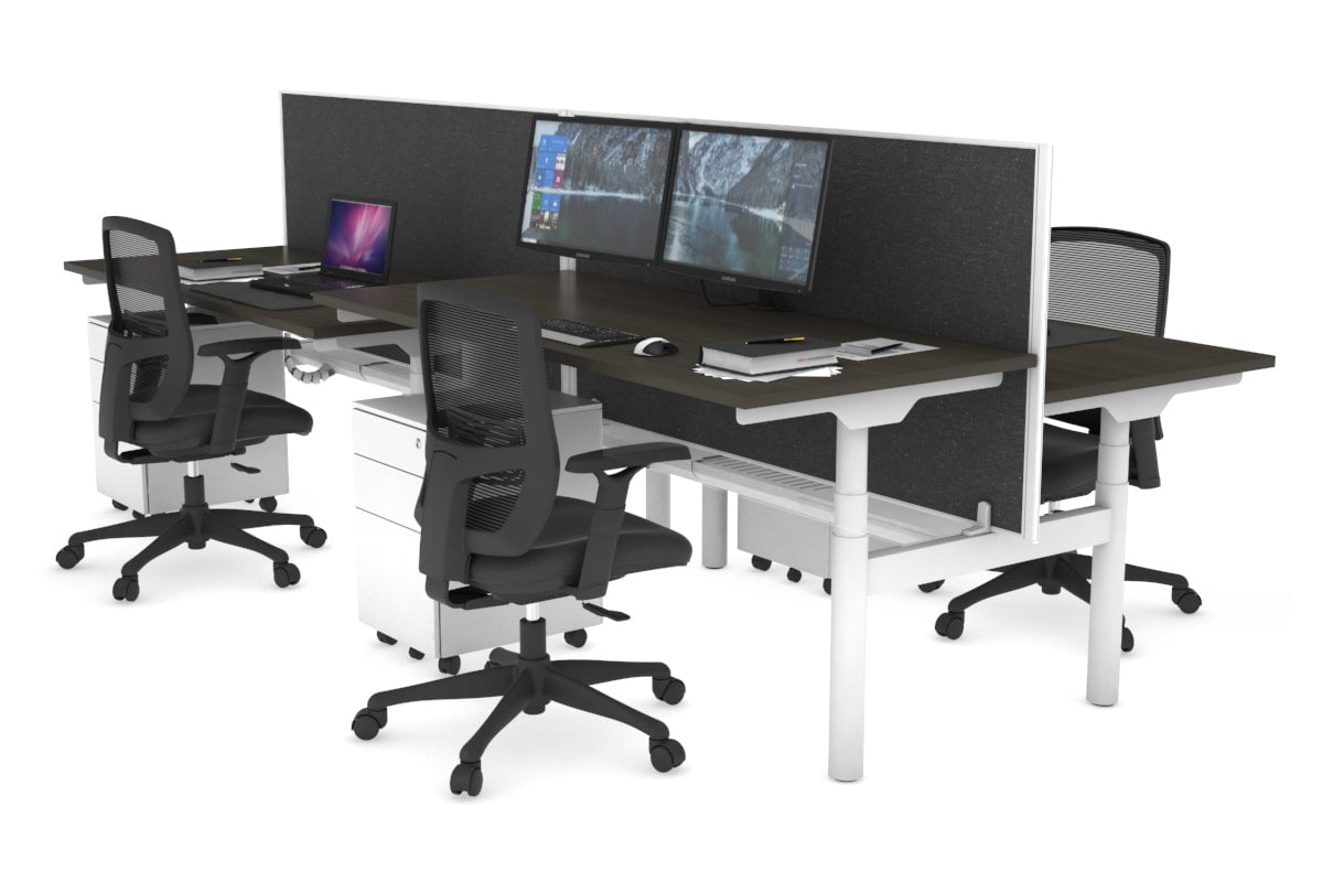 Flexi Premium Height Adjustable 4-Person H Bench Workstation - White Frame [1600L x 700W] - Ideal for Office, Coworking Spaces & Home Offices