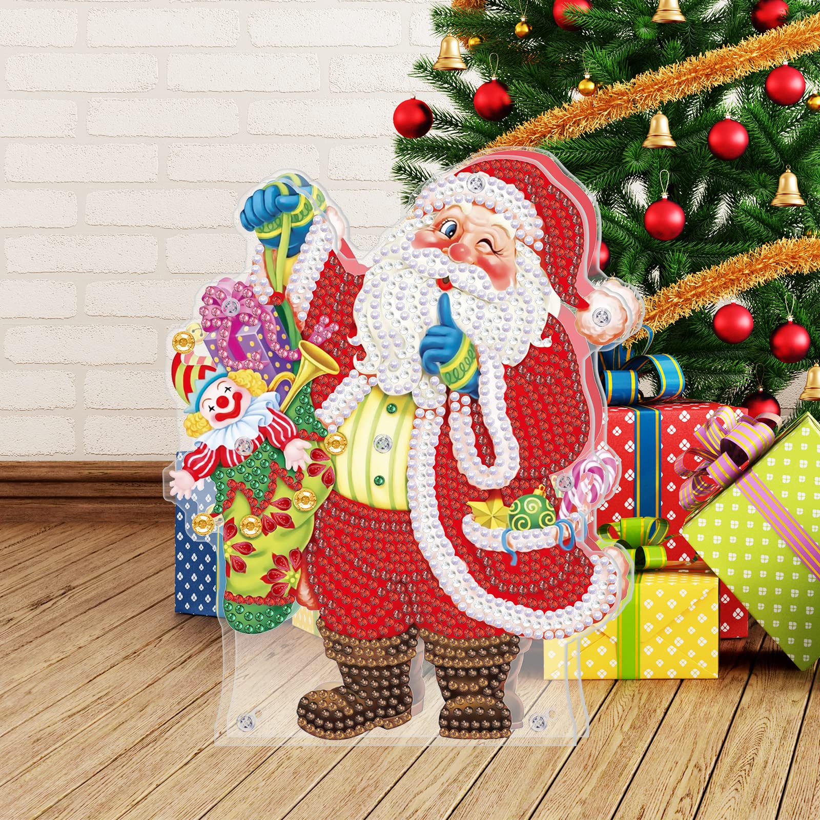 DIY Diamond Painting LED Lamp Kit - Double-Sided Christmas Tree & Snowman Night Light - Arts & Crafts Drilling Decor for Home, Women, Kids - Perfect for Xmas Gifts, Bedroom Decor & Holiday Crafting (Santa Claus Design)
