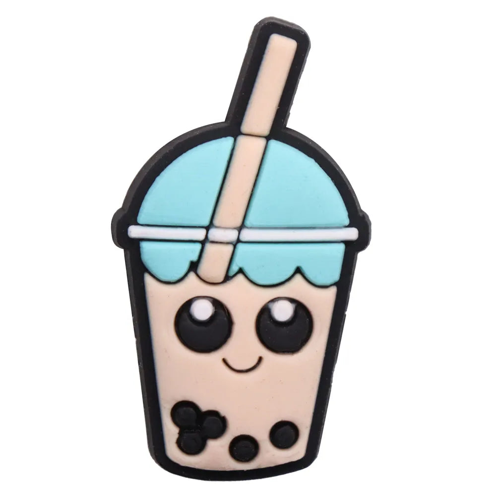 1PCS PVC Shoe Charms - Cute Bubble Tea Drink Rabbit Heart Sandals Decoration for Wristbands & Slippers | Fun Accessories for Kids, Girls Gift Ideas | Perfect for DIY Crafts, Party Favors & Fashion Styling