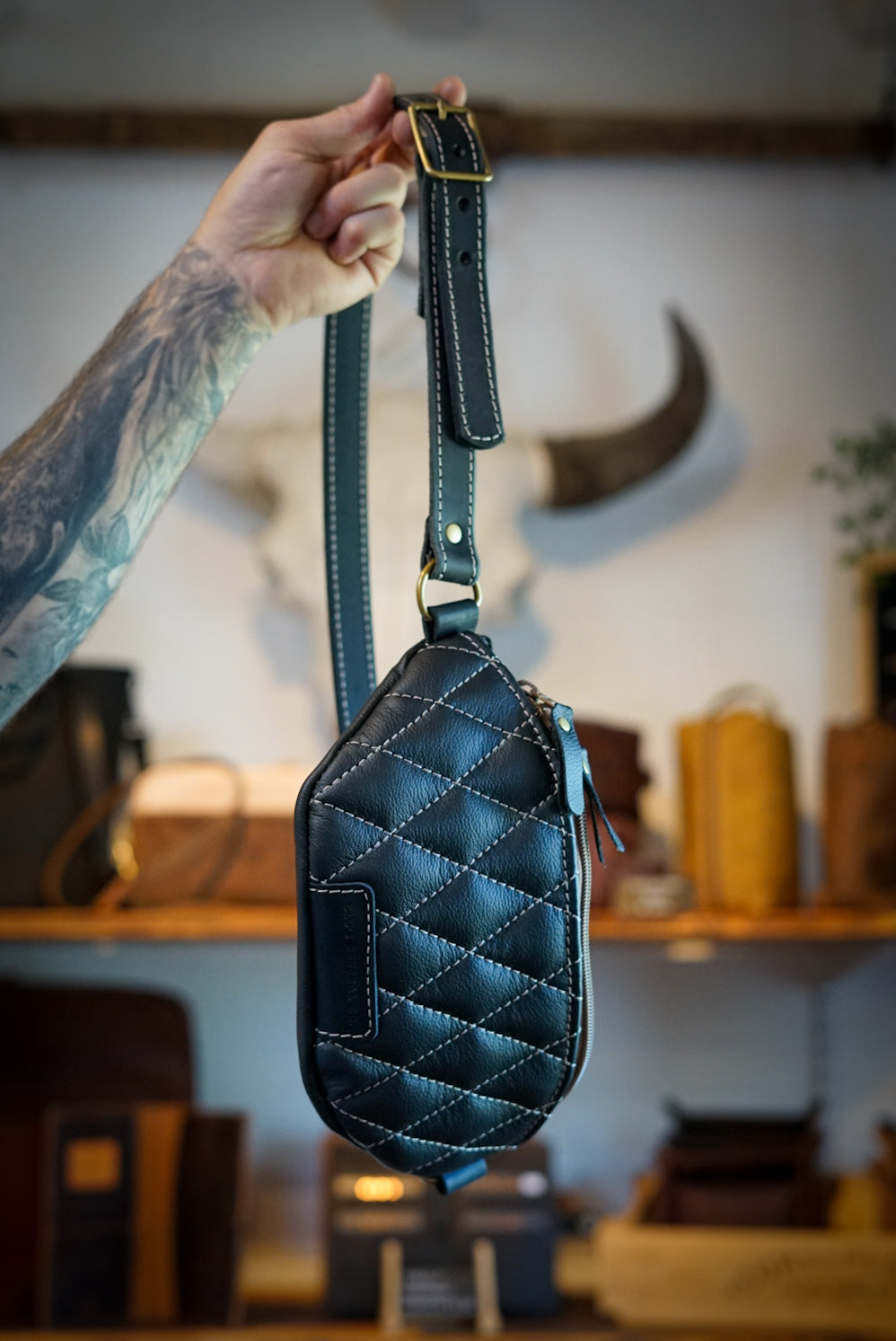 Diamond Stitch Fanny Pack - Black with Contrast Stitching for Men & Women | Perfect for Travel, Hiking, Running & Everyday Use