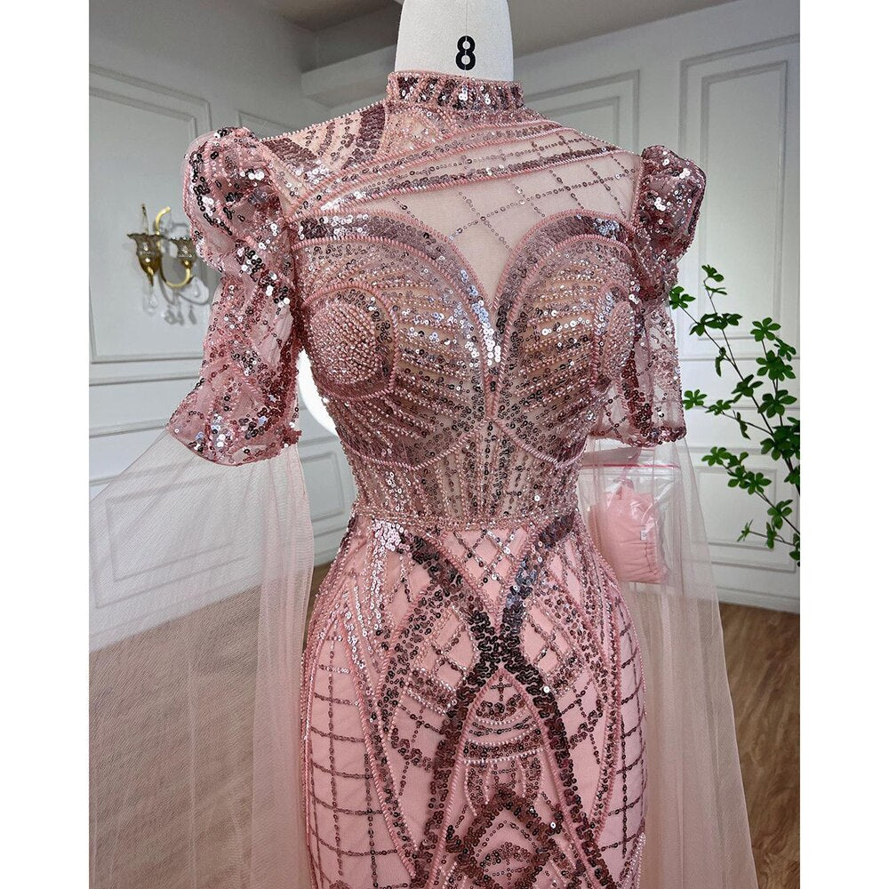 Luxury Emerald Green Evening Dresses with Cape Sleeves - Elegant Women's Wedding Party Gowns for Special Occasions | Serene Hill LA72077 | Perfect for Galas, Proms, and Formal Events