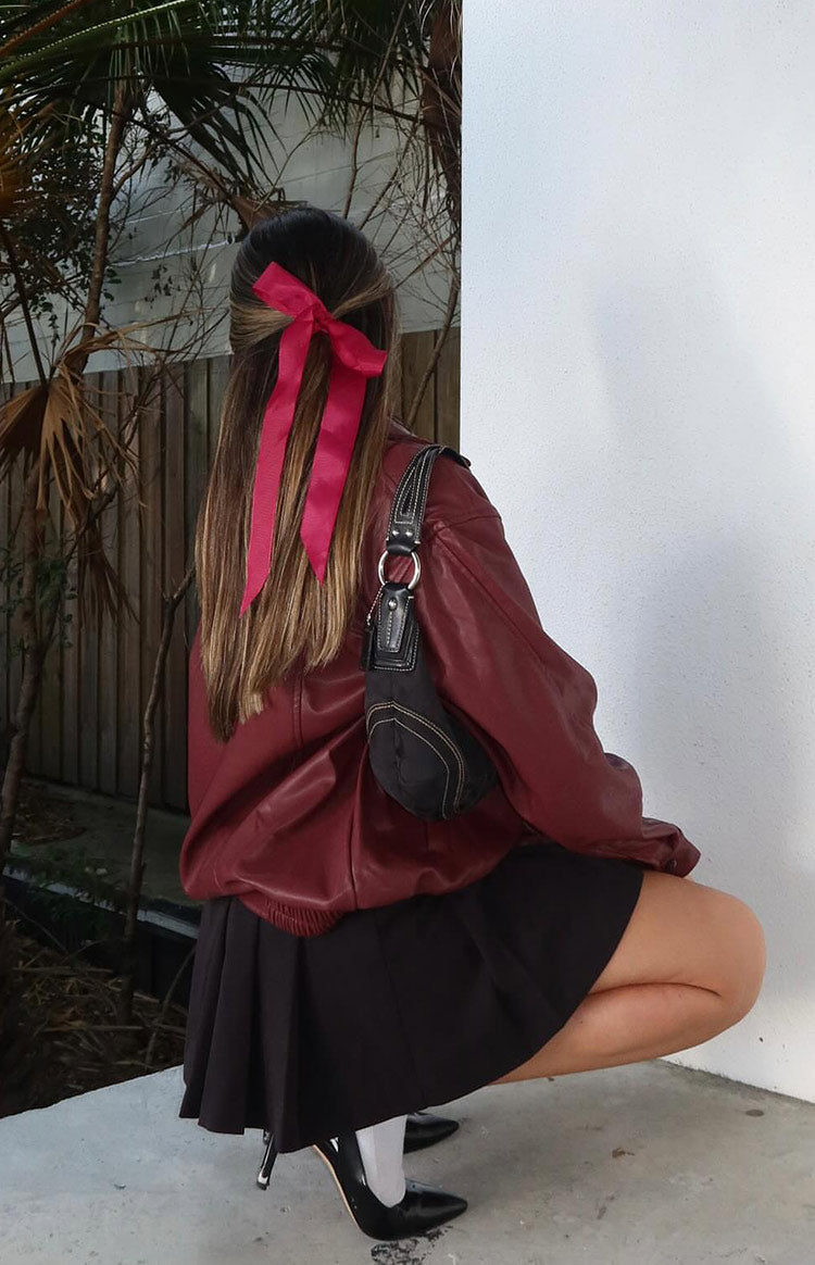 Abbi PU Red Bomber Jacket Women's Faux Leather Motorcycle Jacket - Stylish Outerwear for Casual Wear, Night Out & Fall Fashion