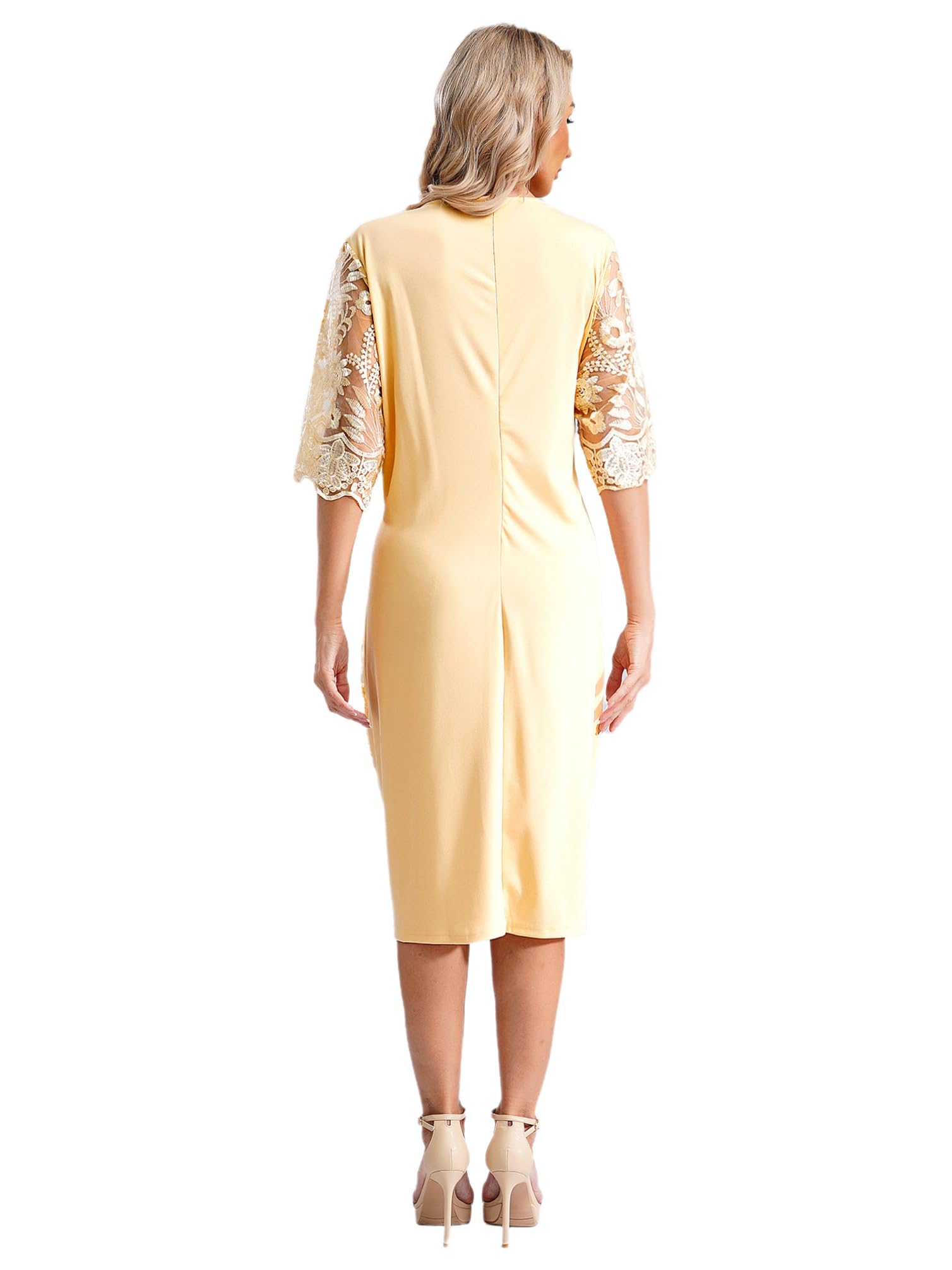 Plus Size Women's Short Sleeve Lace Embroidery Bodycon Dress for Evening, Prom, Party & Special Occasions | Elegant Midi Pencil Dress for Curvy Figures | Perfect for Cocktail Events, Date Nights & Formal Gatherings