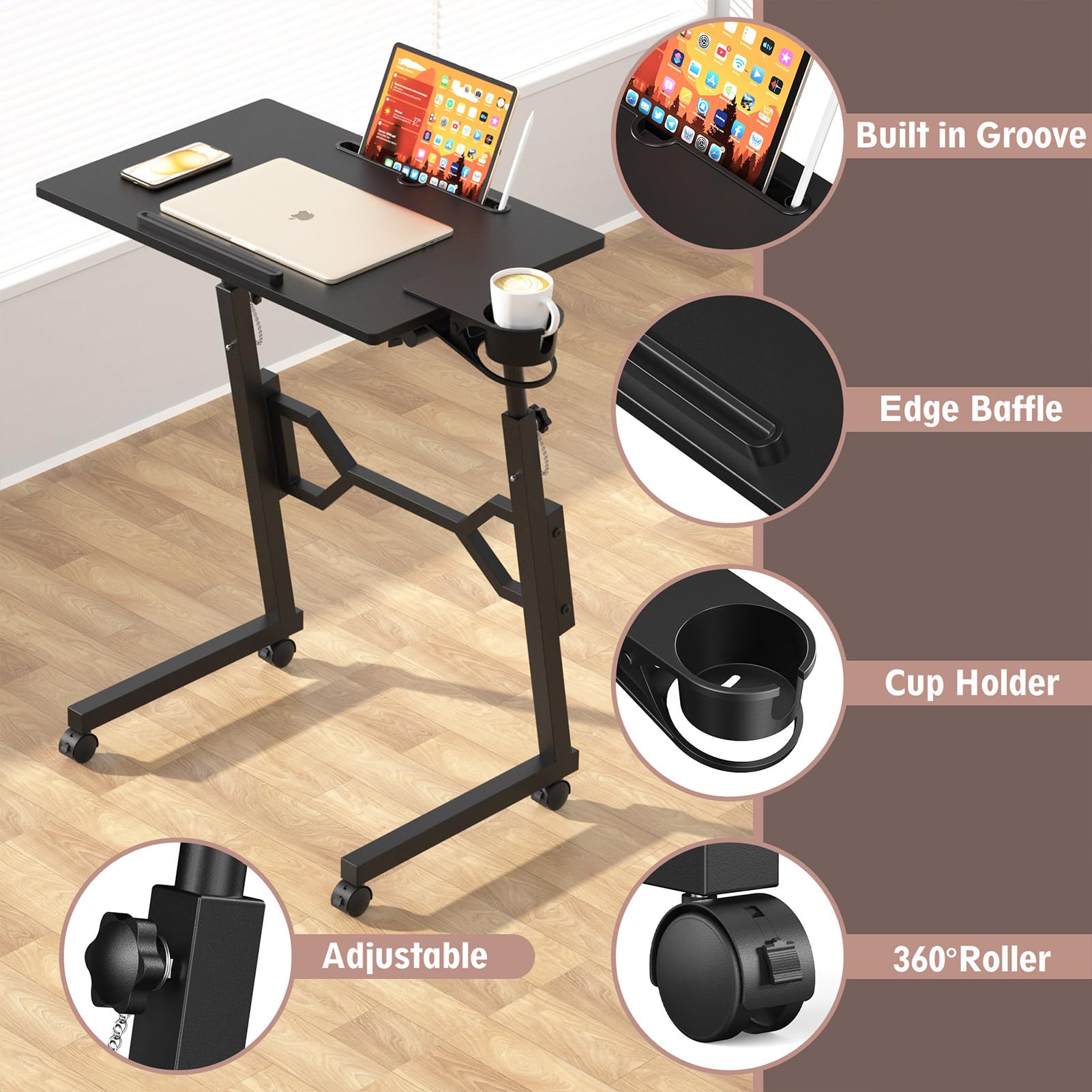 Portable Treadmill Desk with Adjustable Height & Wheels - Treadmill-Compatible Standing Desk for Laptops & Tablets - Perfect for Home Office, Work from Home & Fitness Enthusiasts