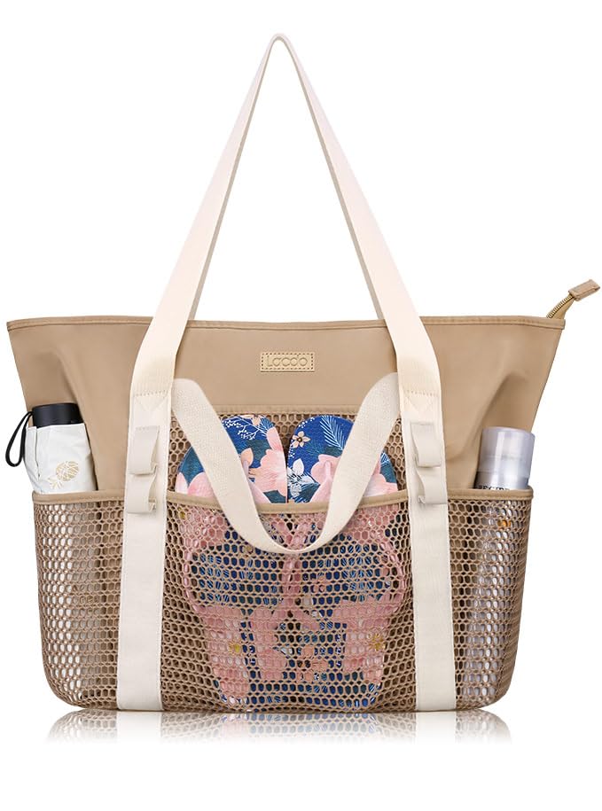 Lacdo Waterproof Sandproof Foldable Beach Tote Bag for Women - Lightweight Travel Pool Bag for Vacation, Swimming, Beach Trips & Outdoor Activities