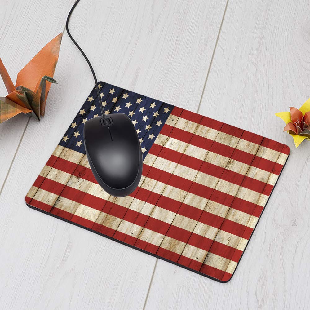 Patriotic USA Flag Gaming Mouse Pad - American Flag Design Wooden Fence Pattern Non-Slip Rubber Base (9.5