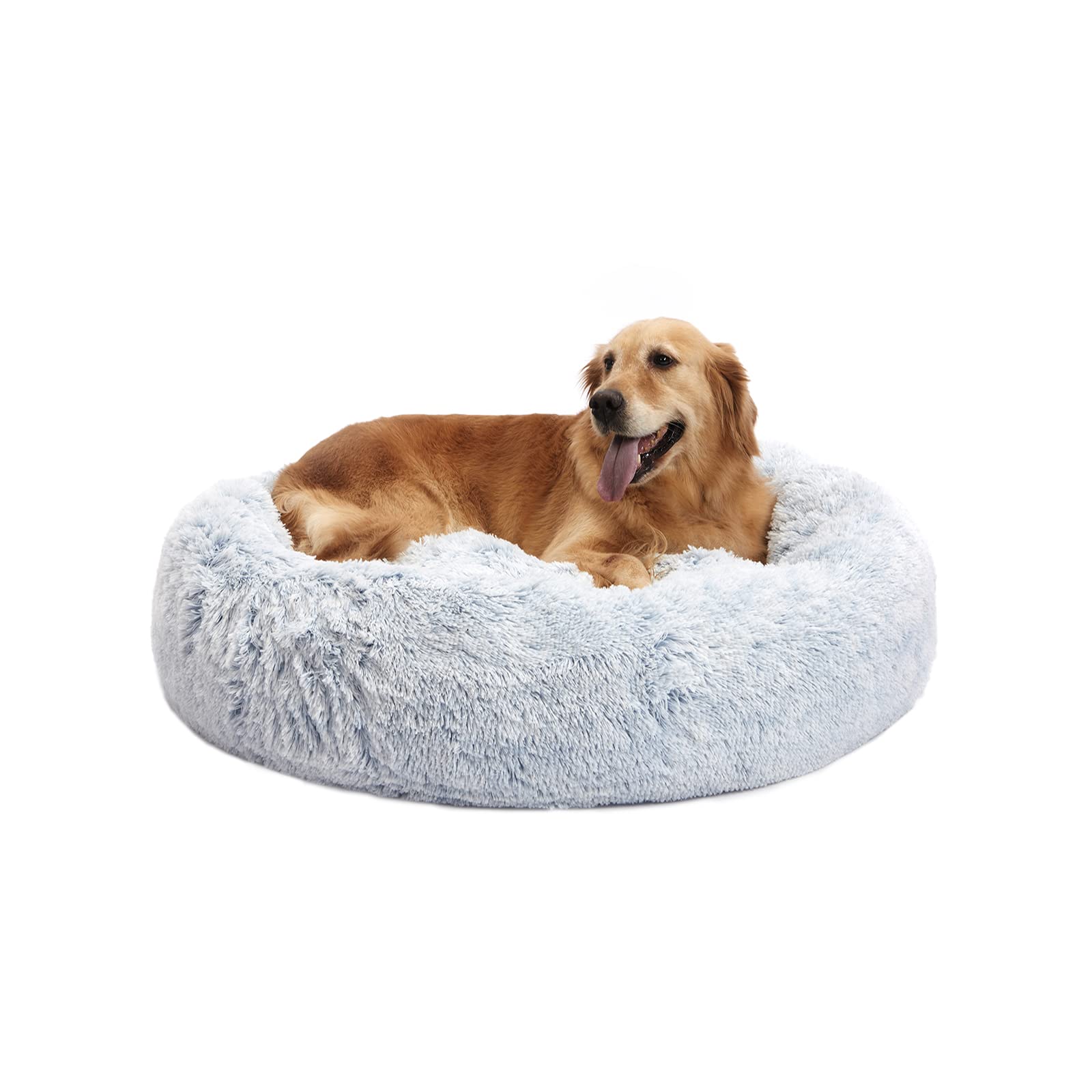 Calming Donut Dog Bed for Large Dogs - 36 Inch Round Fluffy Anti-Anxiety Pet Bed | Machine Washable Plush Dog Bed in Light Blue | Perfect for Crate Training, Anxiety Relief & Cozy Napping