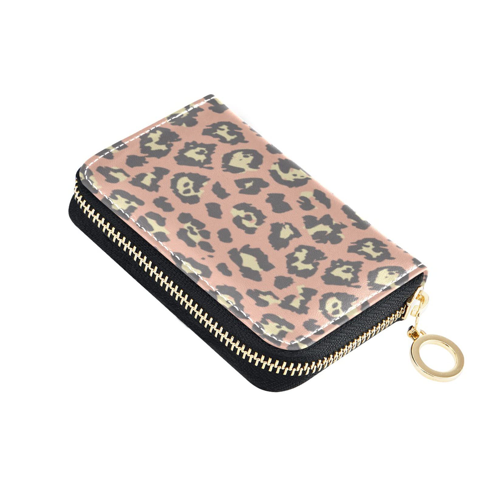 Pink Leopard Print Leather Credit Card Holder with Zipper - Slim ID Card Case Wallet for Women - Perfect for Travel, Work, and Everyday Use (Model 20800743)