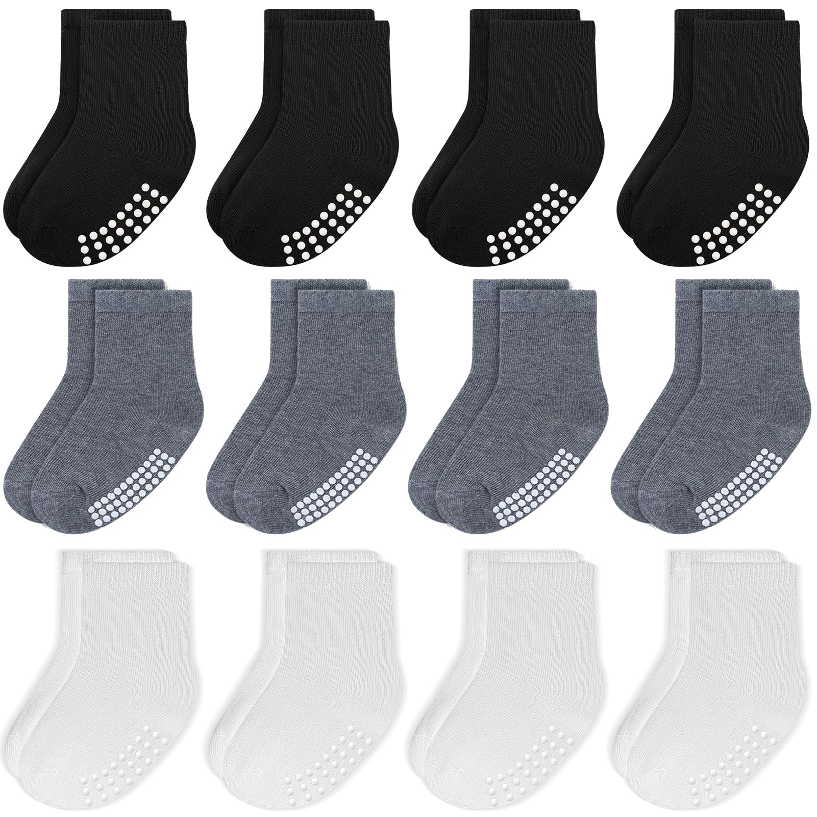 12 Pack Non-Slip Baby Socks - Soft Cotton Ankle Socks for Boys & Girls (6-24 Months) - Cute Toddler Socks for Playtime, Daycare & First Steps